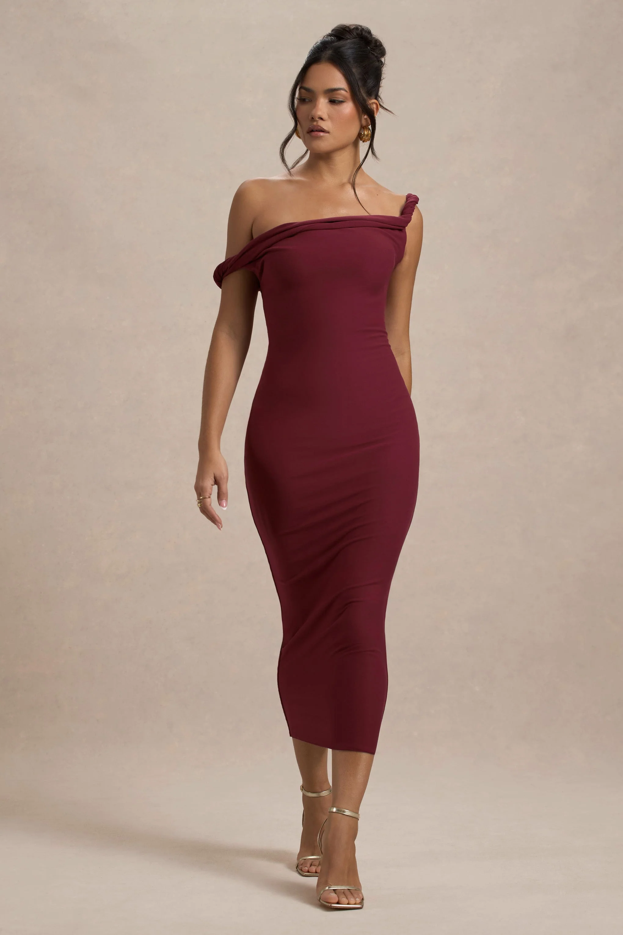 Salome | Berry Twisted Asymmetric Midi Dress - Image 5