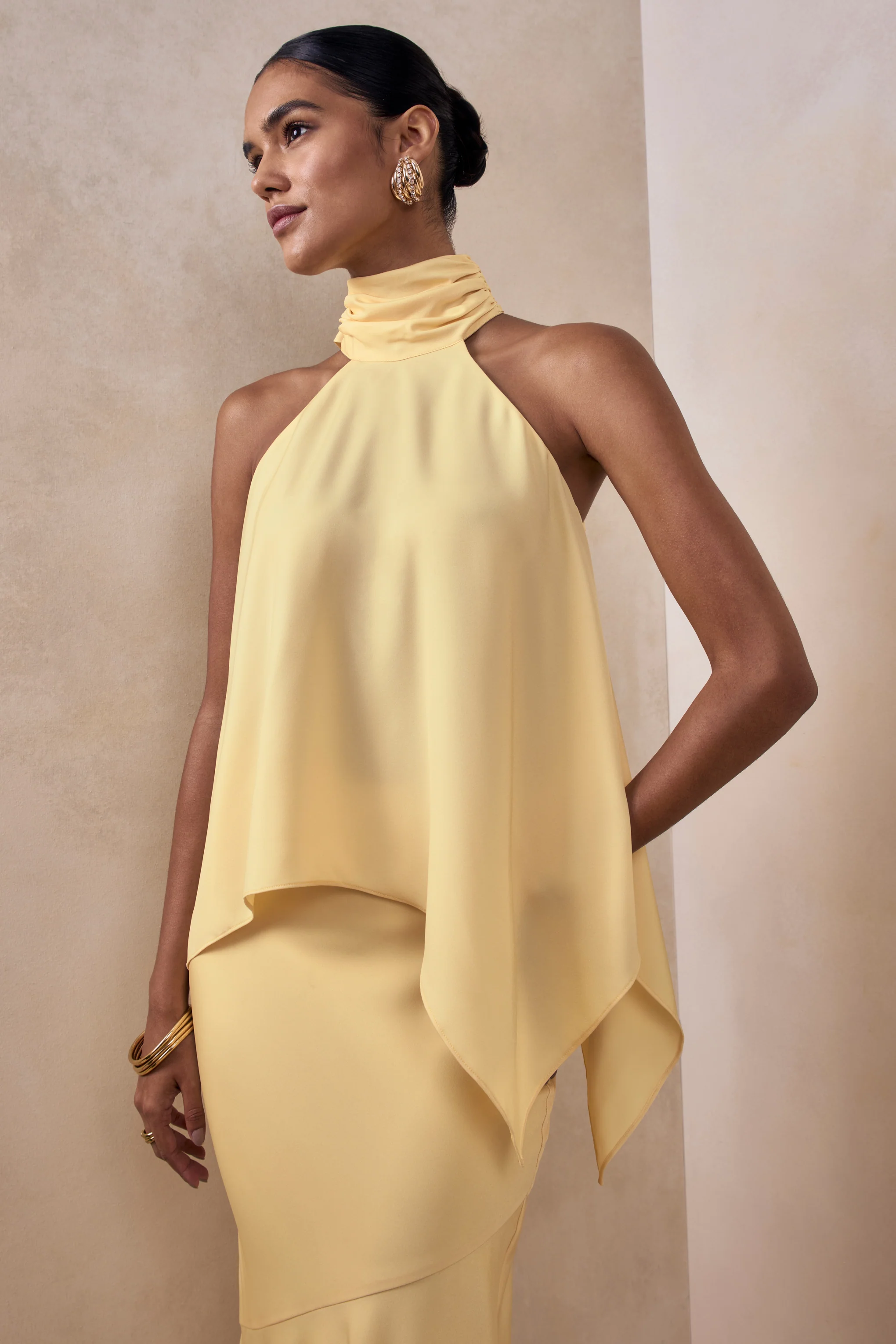 Sancelle | Lemon Matte Satin Halter-Neck Top