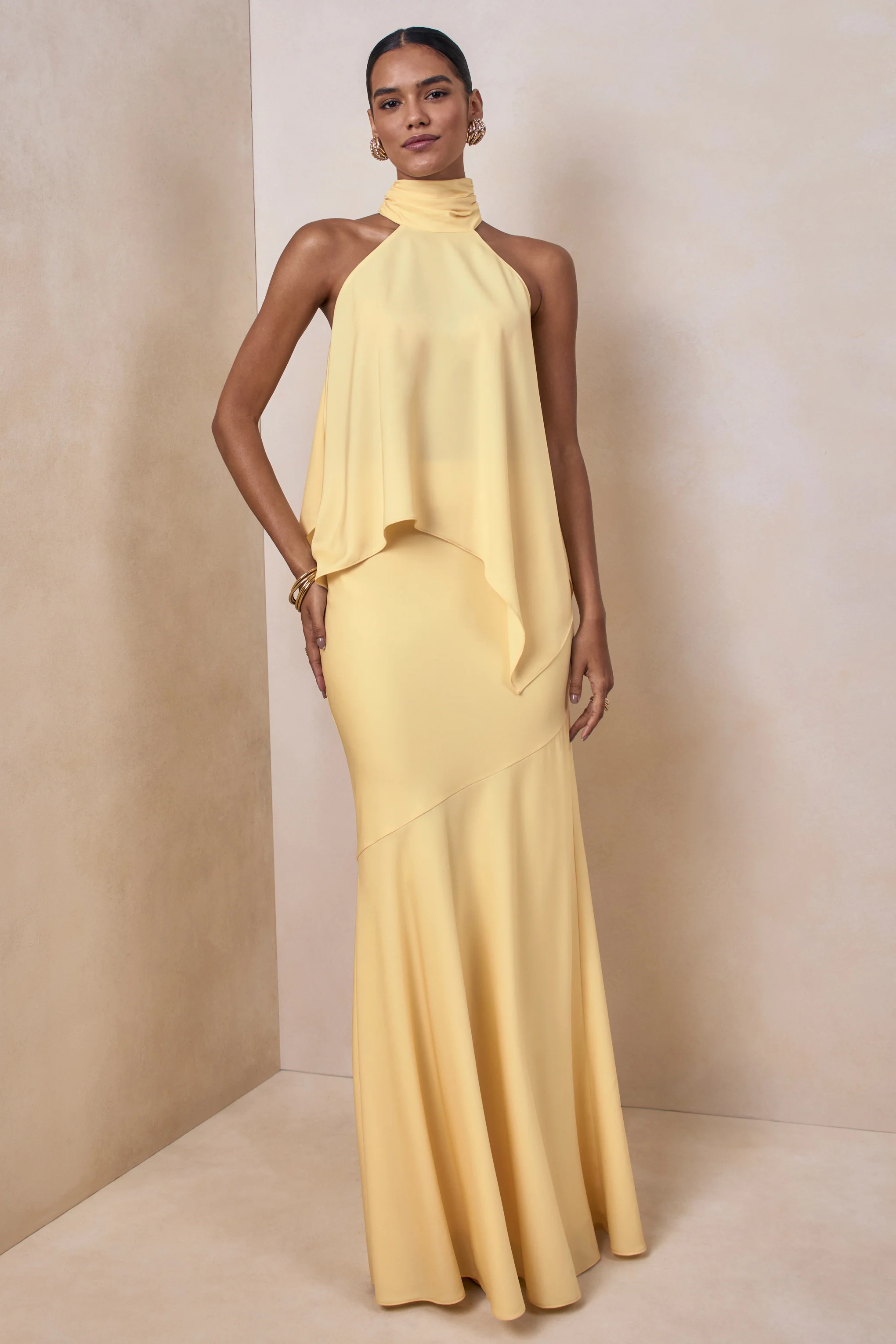 Sancelle | Lemon Matte Satin Halter-Neck Top - Image 3