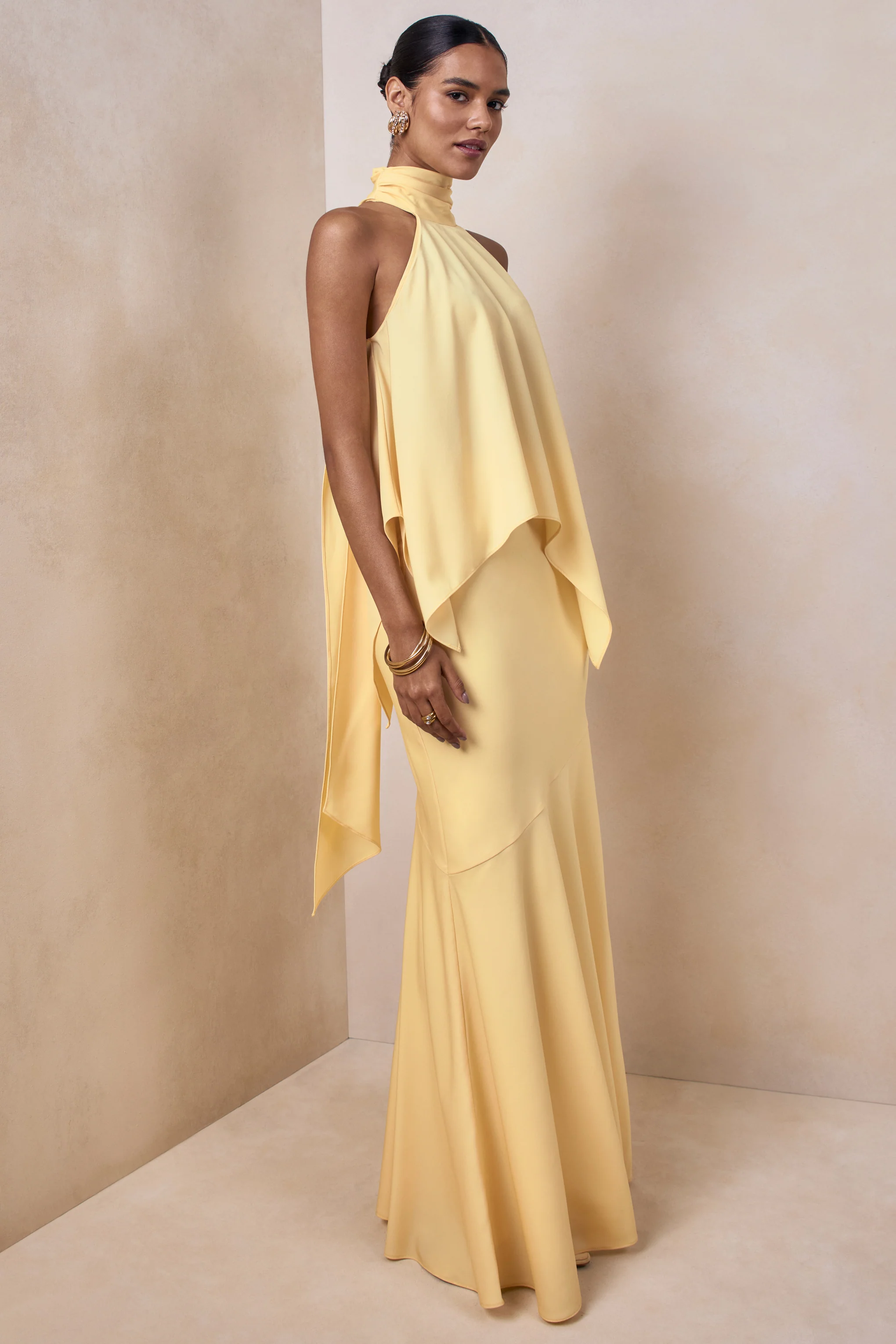 Sancelle | Lemon Matte Satin Halter-Neck Top - Image 4
