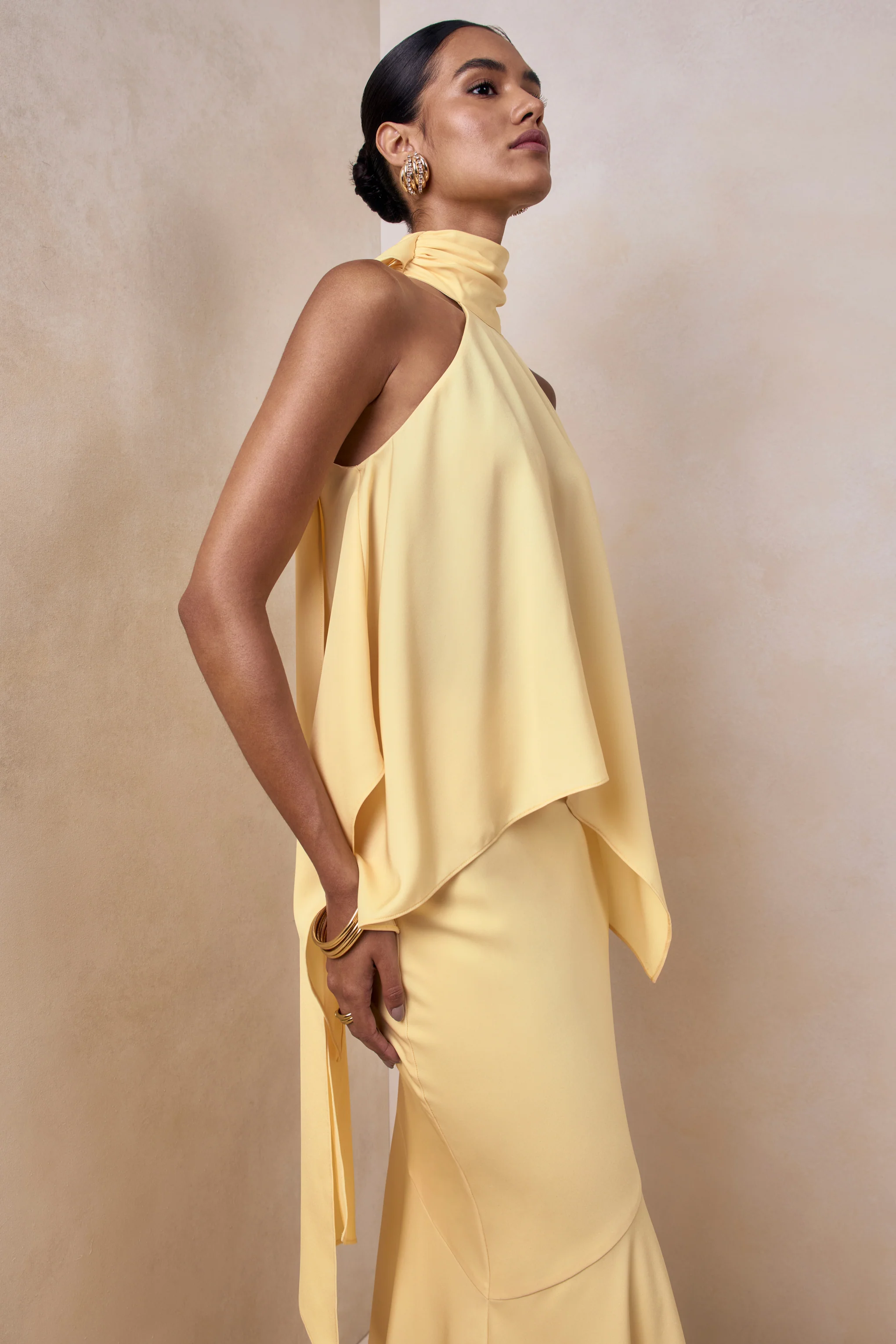 Sancelle | Lemon Matte Satin Halter-Neck Top - Image 6