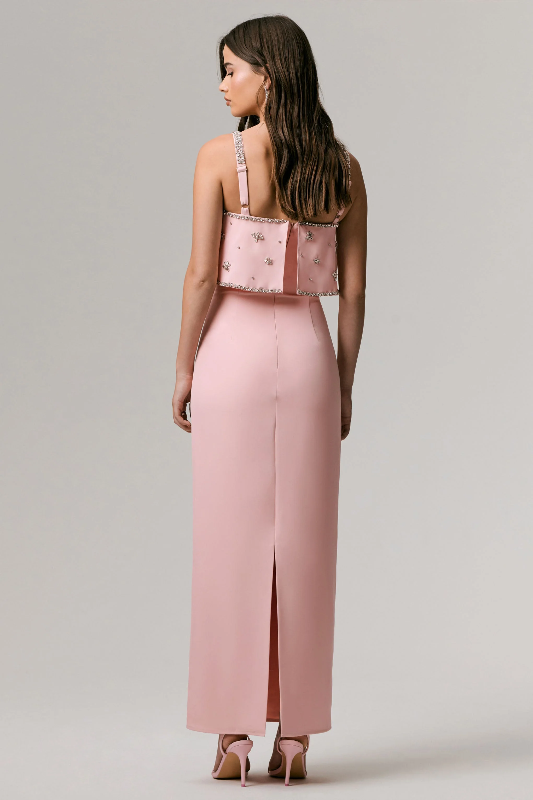 Scarlet | Pale Pink Square-Neck Embellished Maxi Dress - Image 2