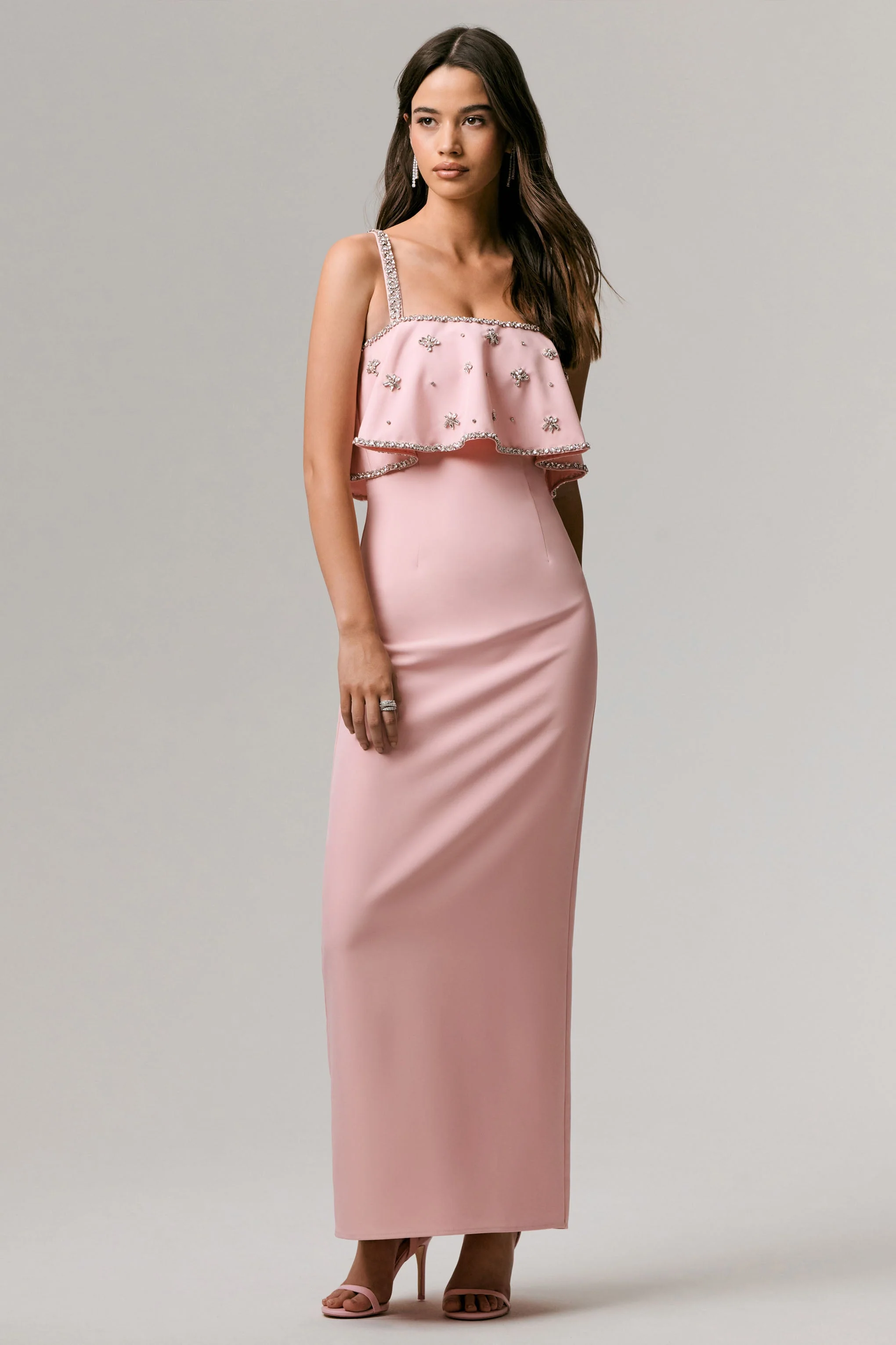 Scarlet | Pale Pink Square-Neck Embellished Maxi Dress - Image 3