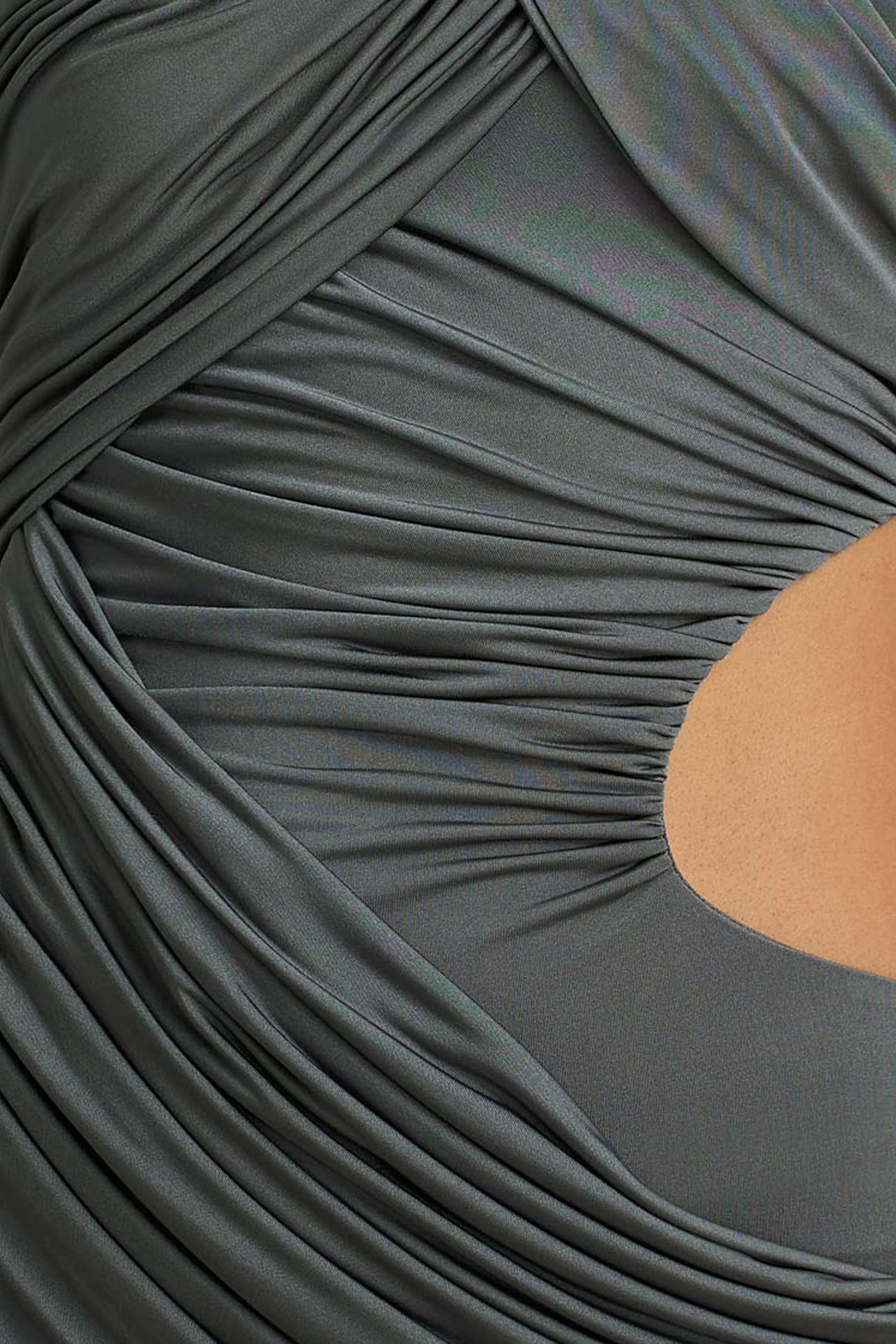 Serefine | Grey Asymmetric-Neck Maxi Dress With Body Cut-Out - Image 6