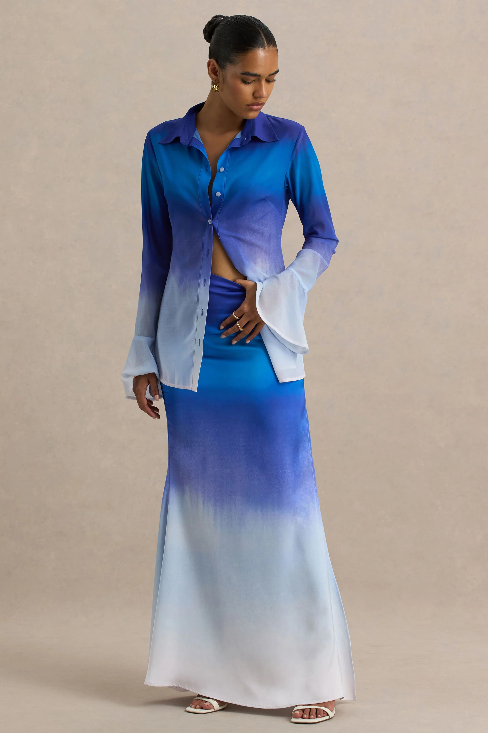 Serita | Purple Ombre Satin Split Maxi Skirt - Image 3