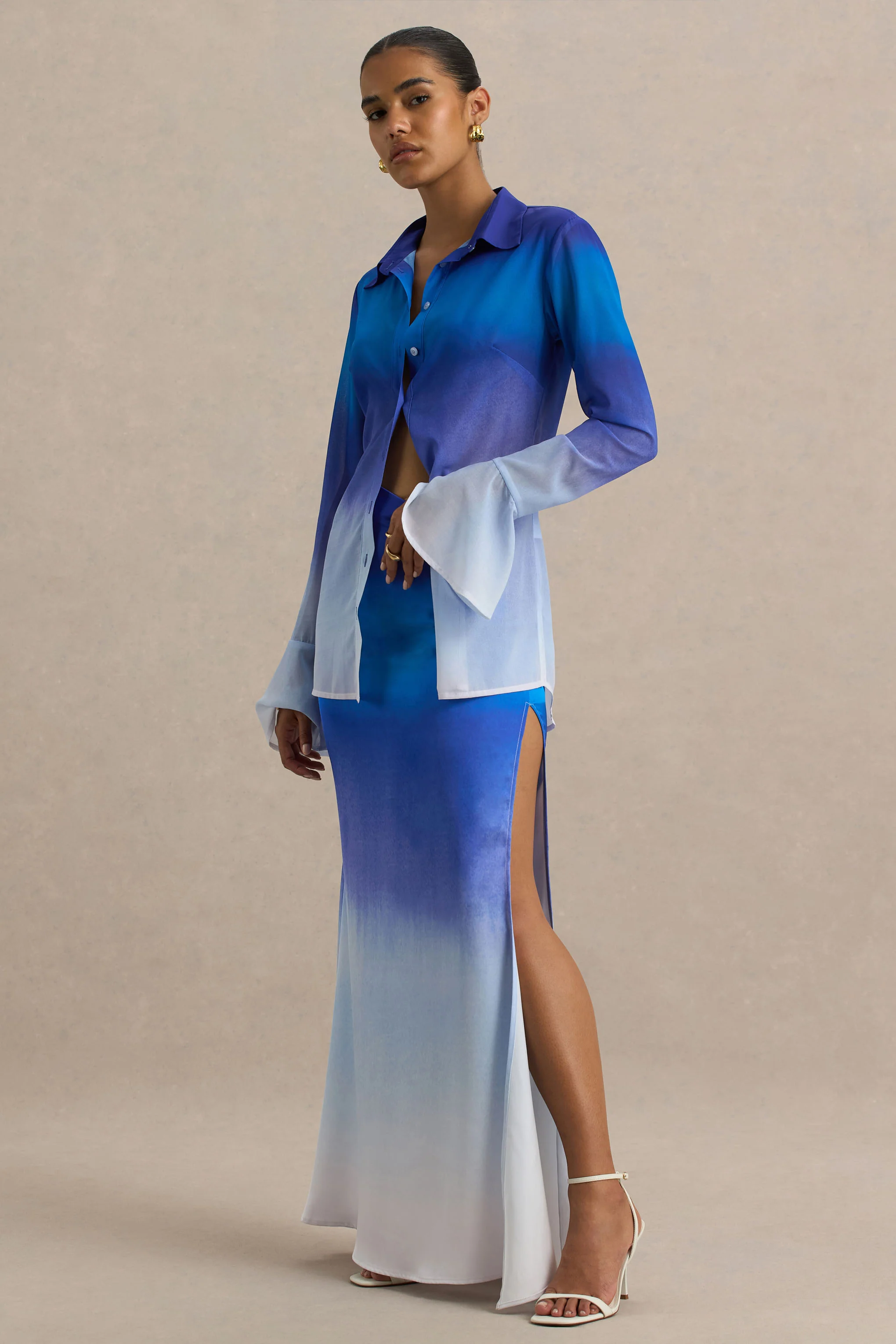 Serita | Purple Ombre Satin Split Maxi Skirt - Image 4