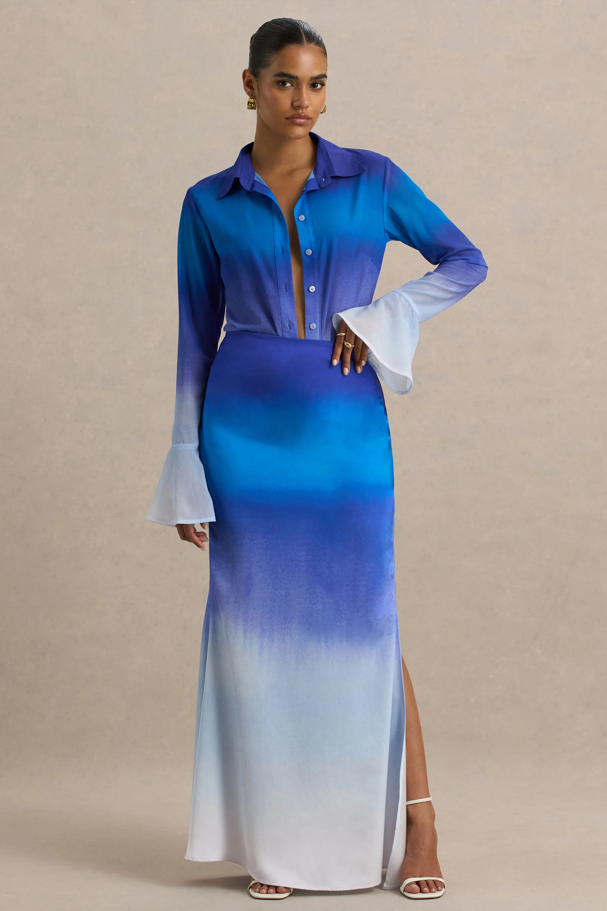 Serita | Purple Ombre Satin Split Maxi Skirt - Image 5