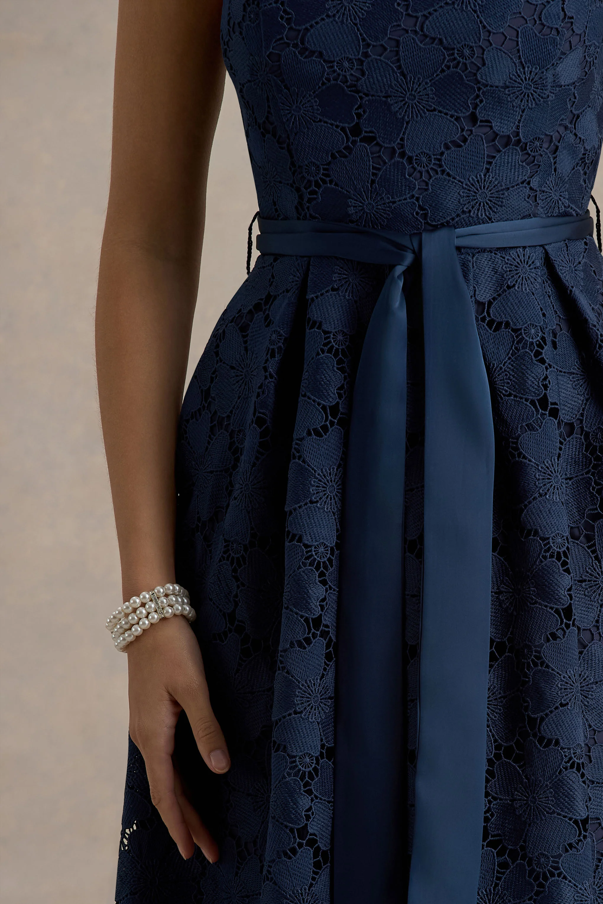 Shania | Navy Lace Bandeau Skater Midi Dress - Image 6