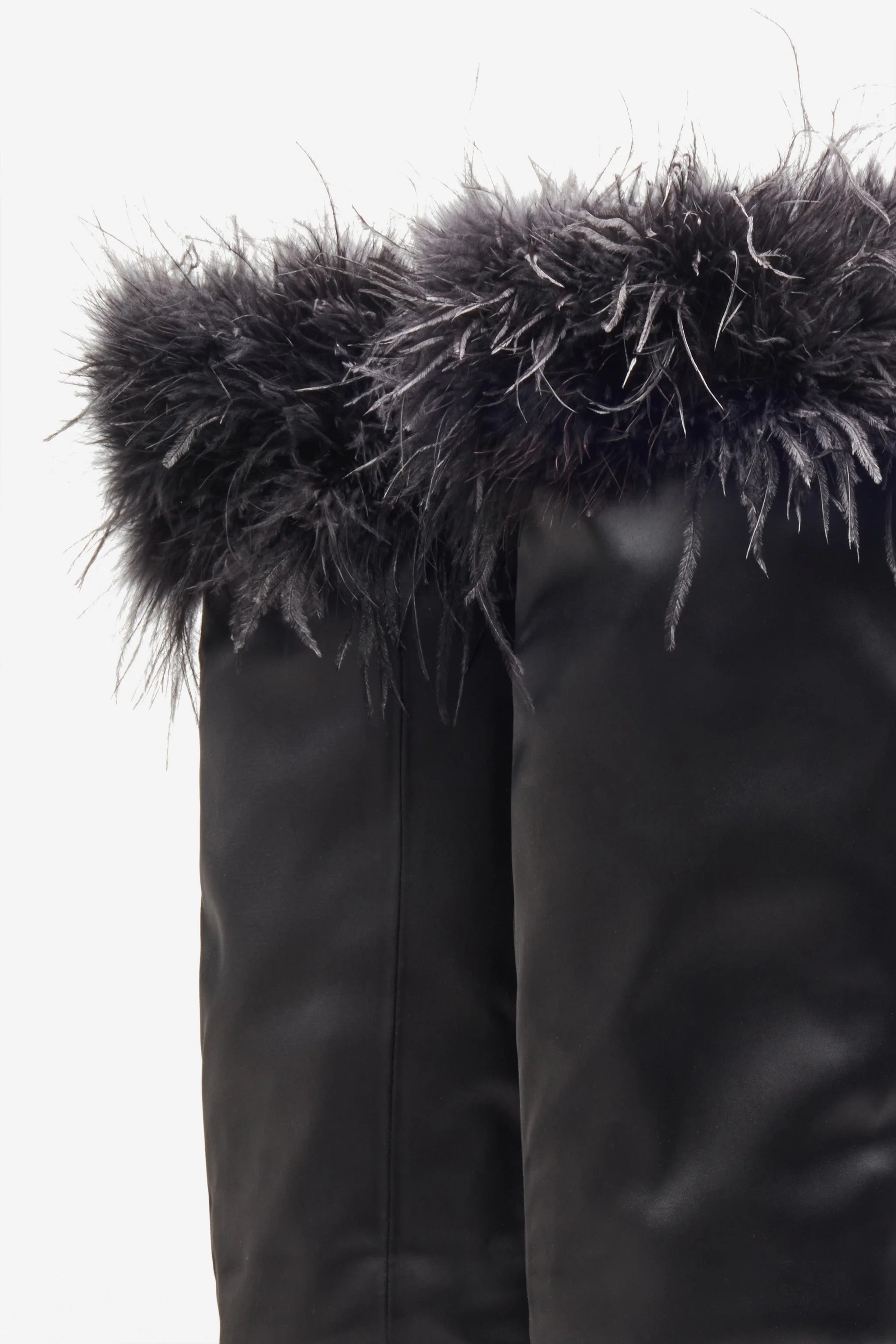 Soho | Black Satin Pointed Heeled Boots With Feather Trims - Image 5