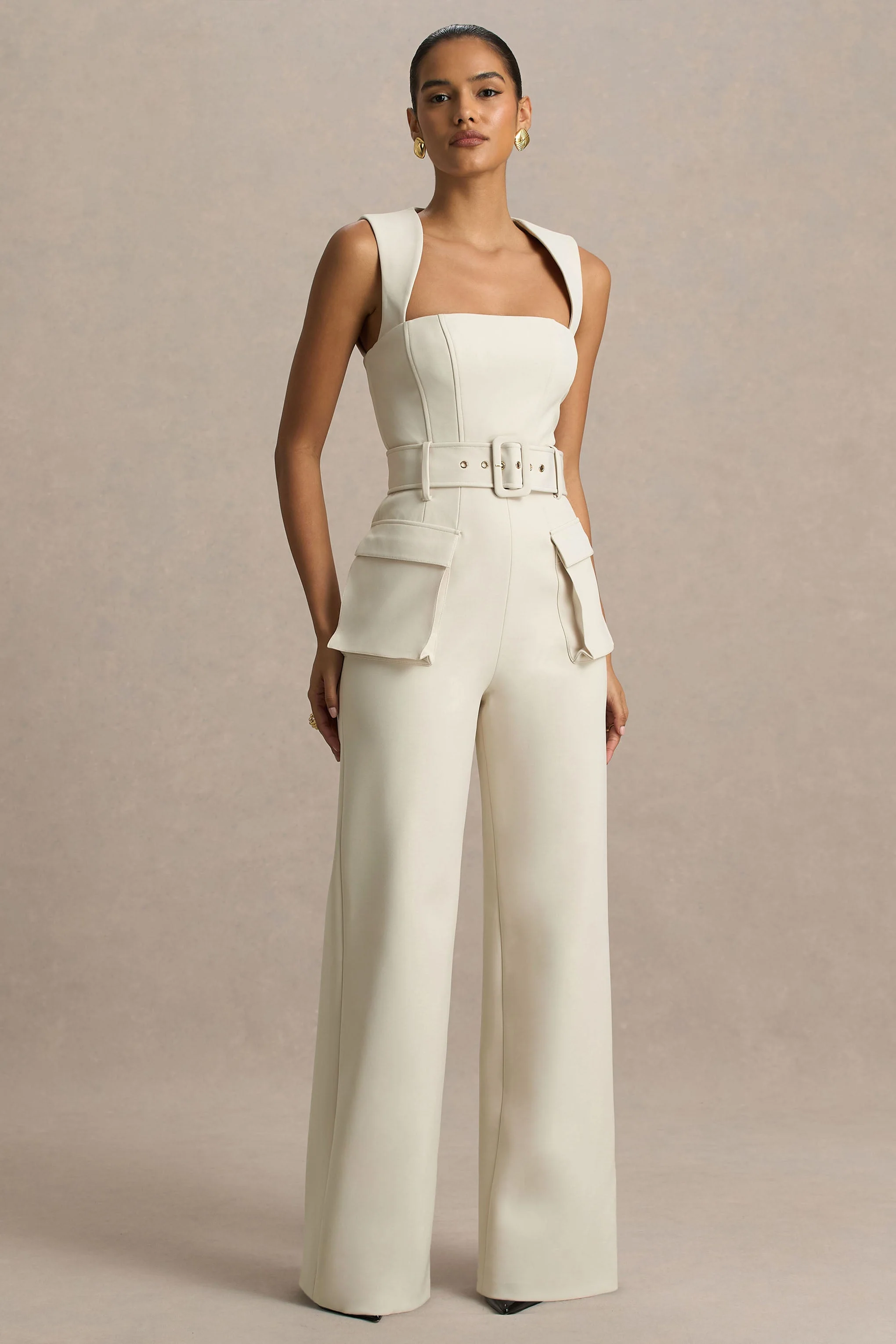 Solice | Cream Square-Neck Tailored Jumpsuit - Image 5