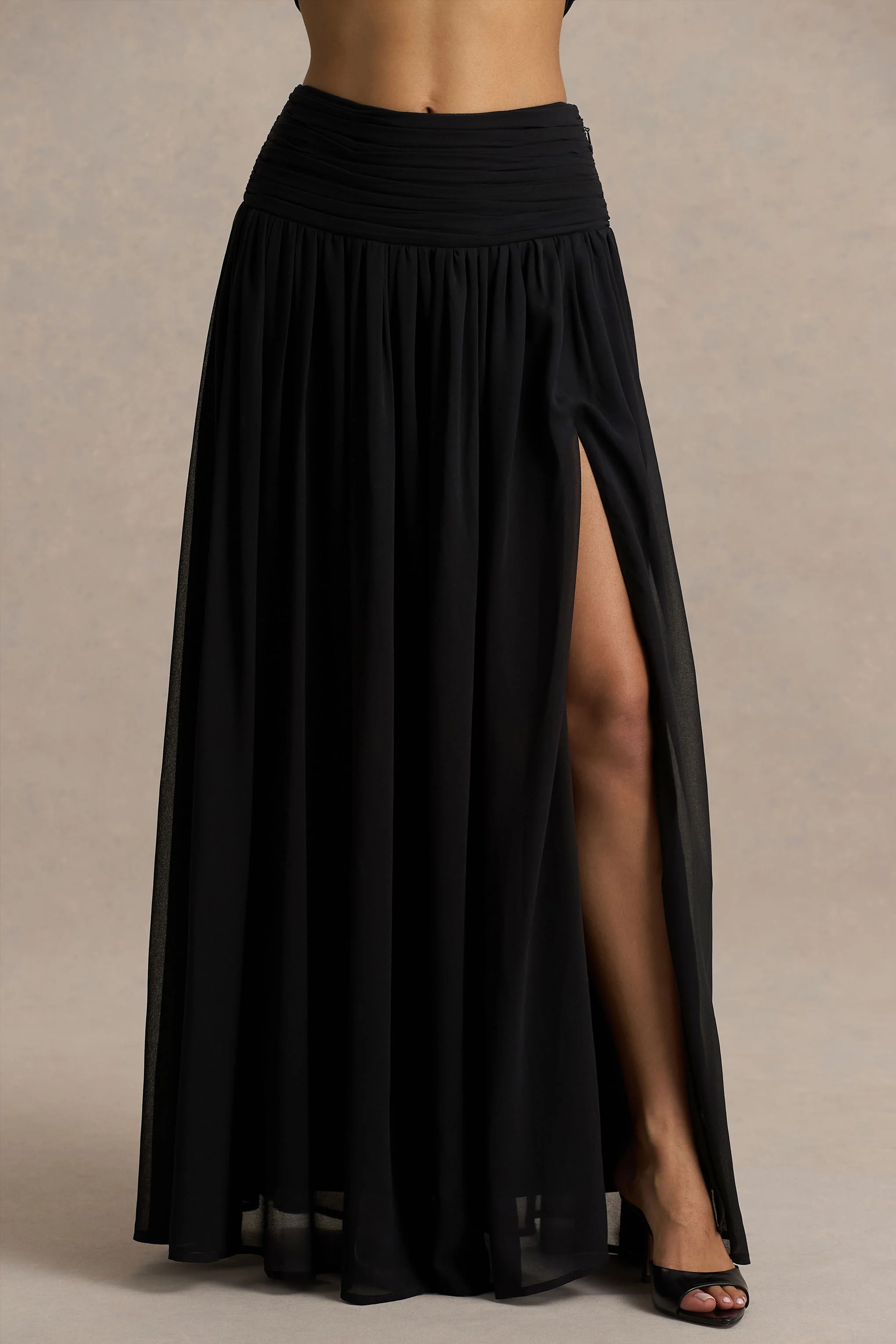 Spencer | Black Chiffon Pleated Maxi Skirt - Image 3