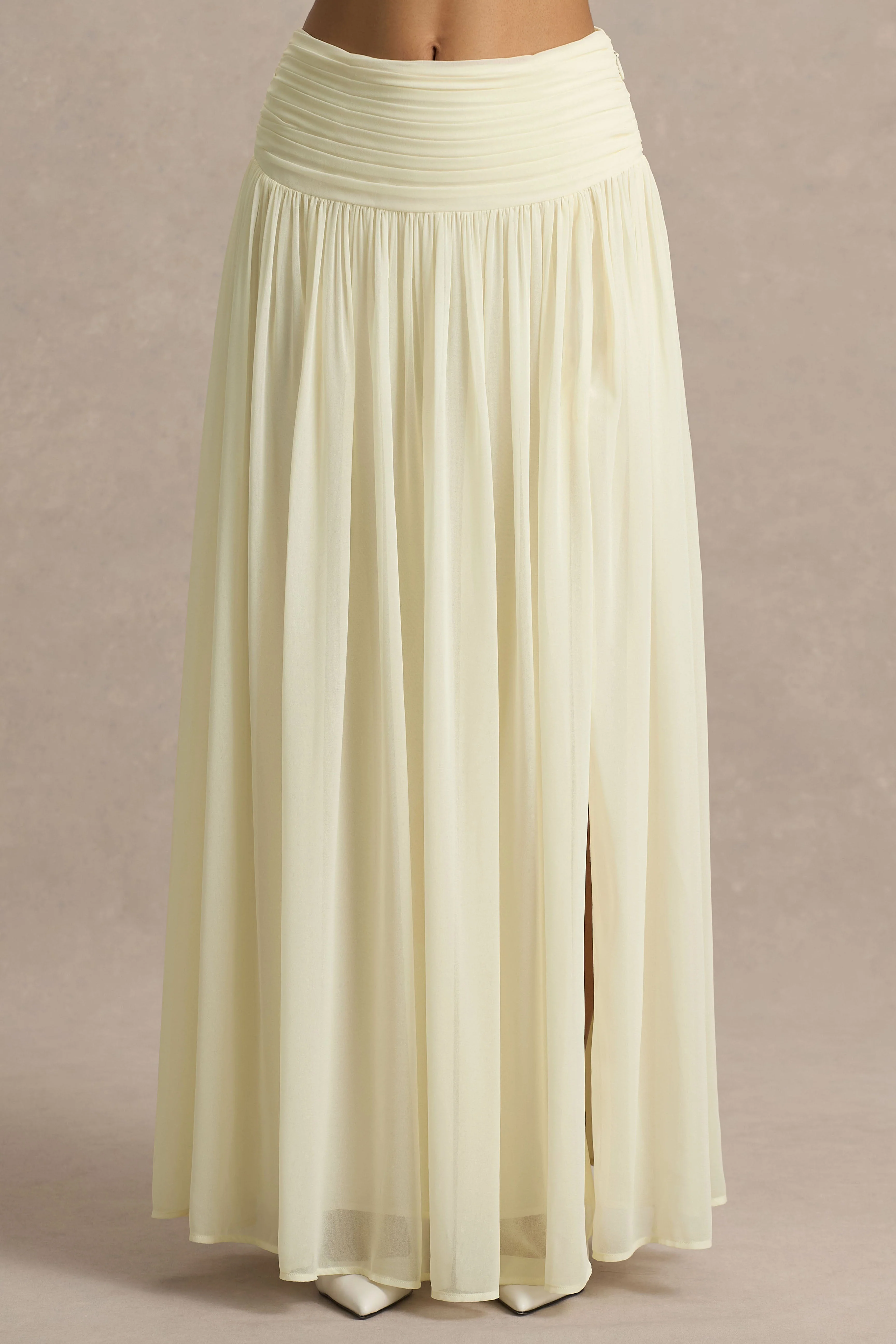Spencer | Cream Chiffon Pleated Maxi Skirt - Image 3