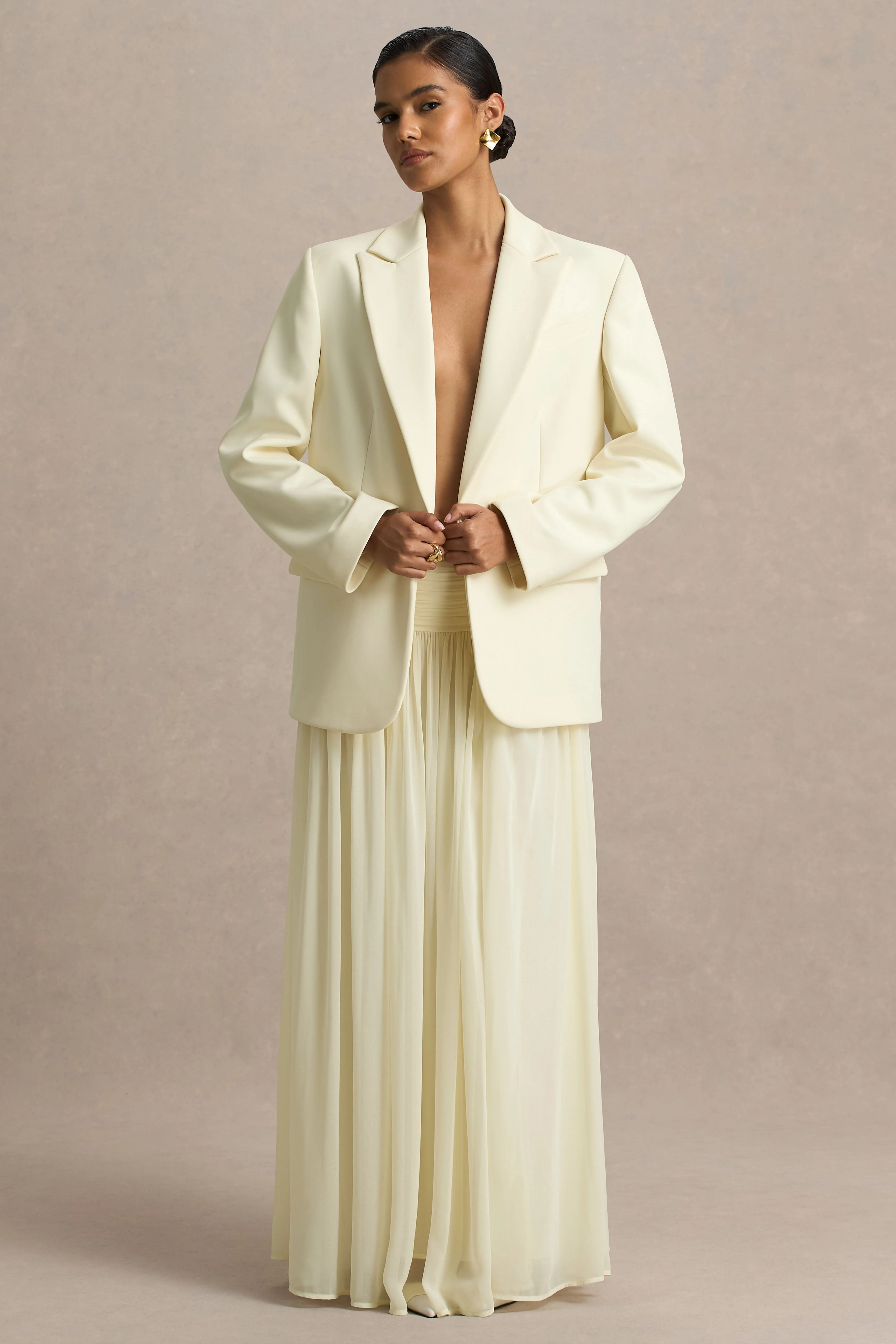 Spencer | Cream Chiffon Pleated Maxi Skirt - Image 5