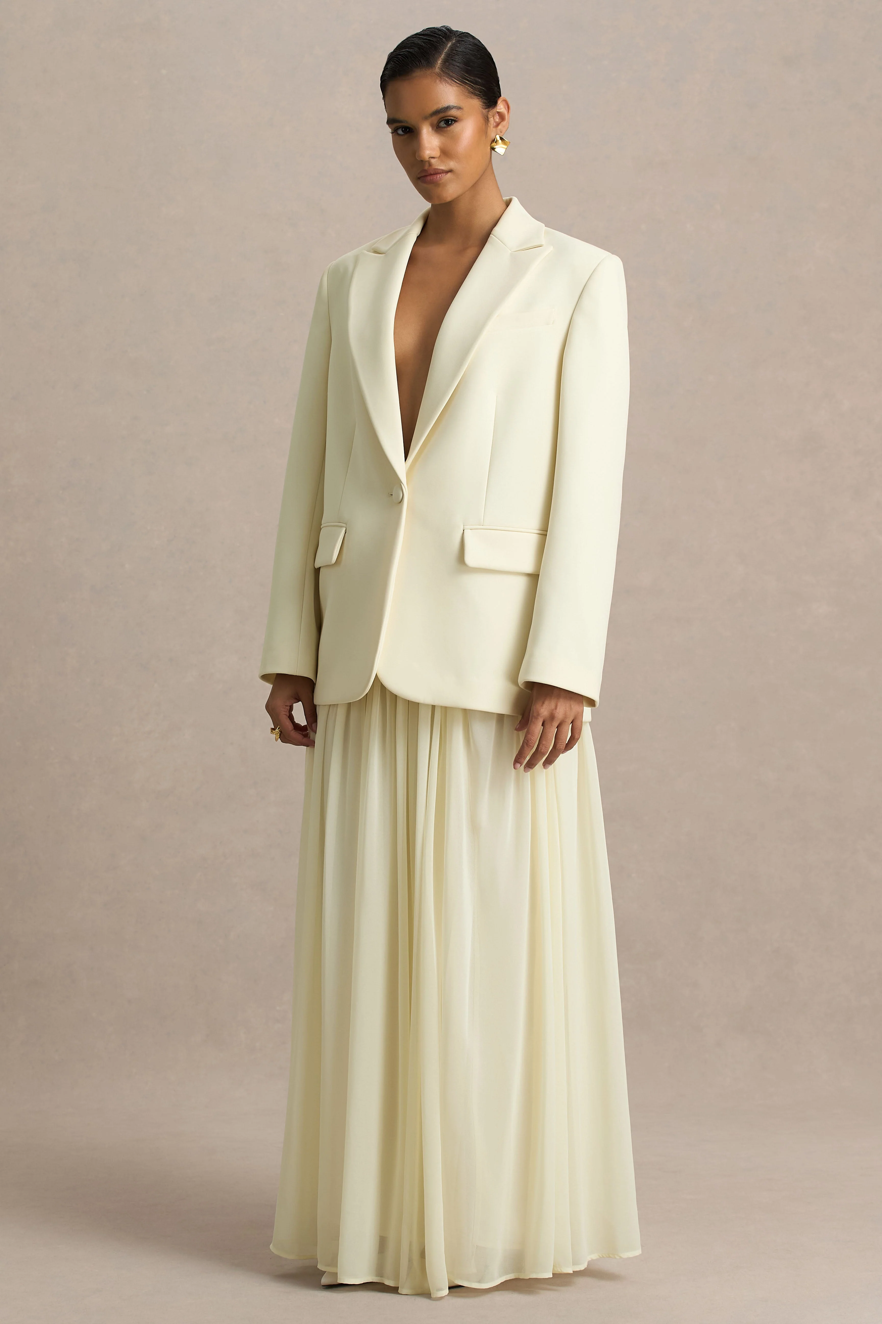 Spencer | Cream Chiffon Pleated Maxi Skirt - Image 6