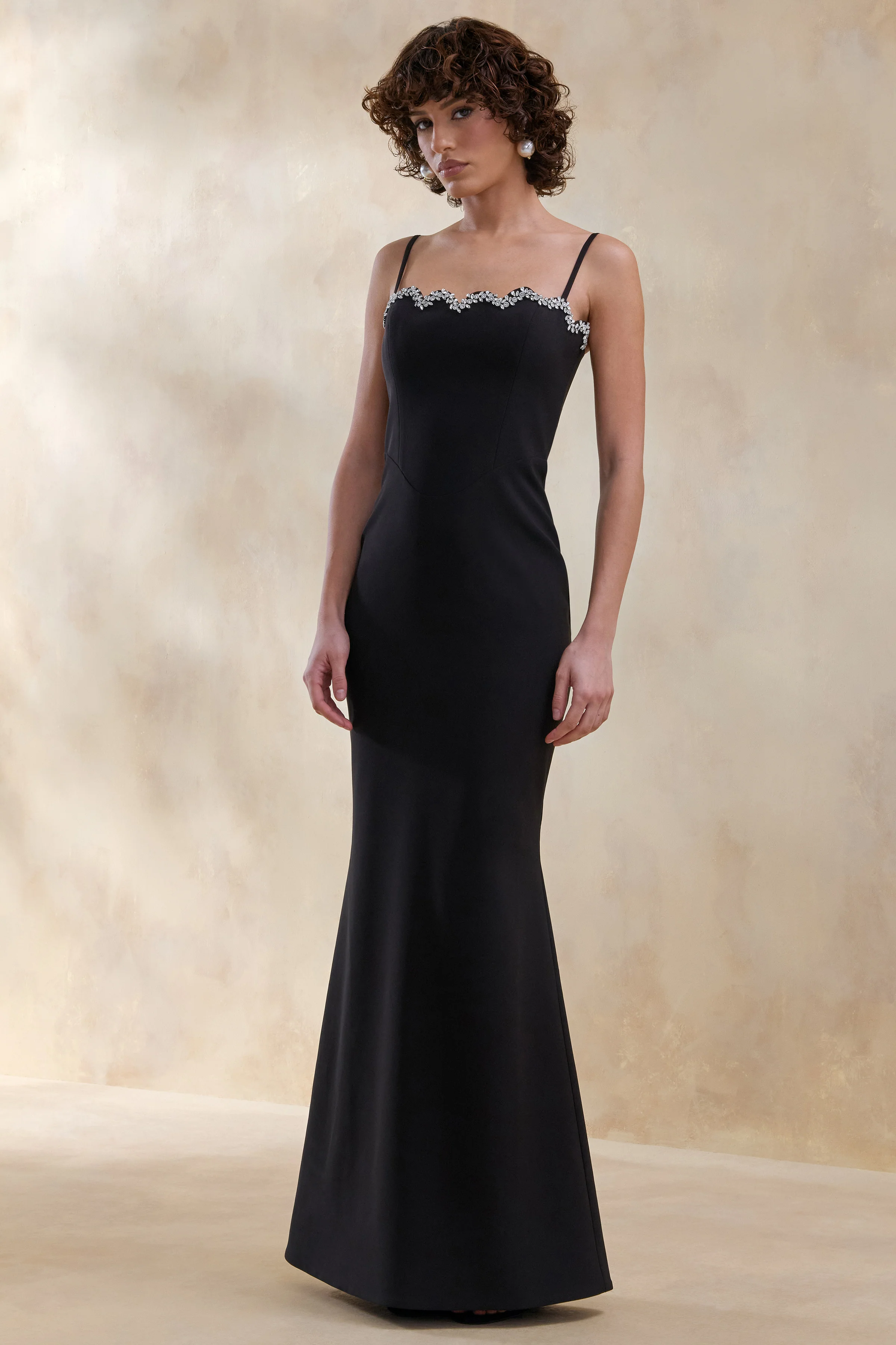 Story | Black Scalloped Sweetheart-Neck Maxi Dress With Embellished-Detailing - Image 3