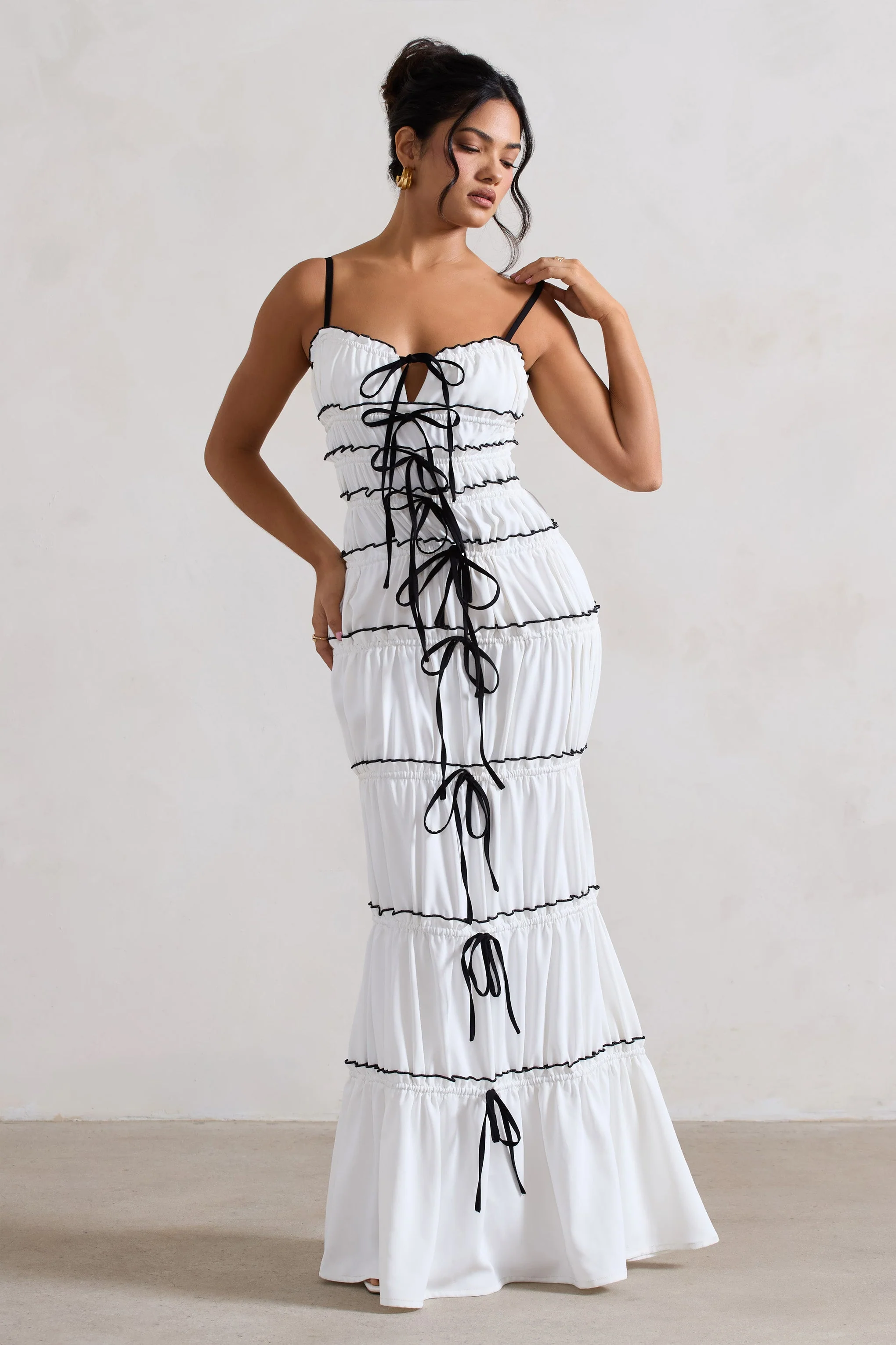 Summer Breeze | White Strappy Gathered Tiered Maxi Dress - Image 10