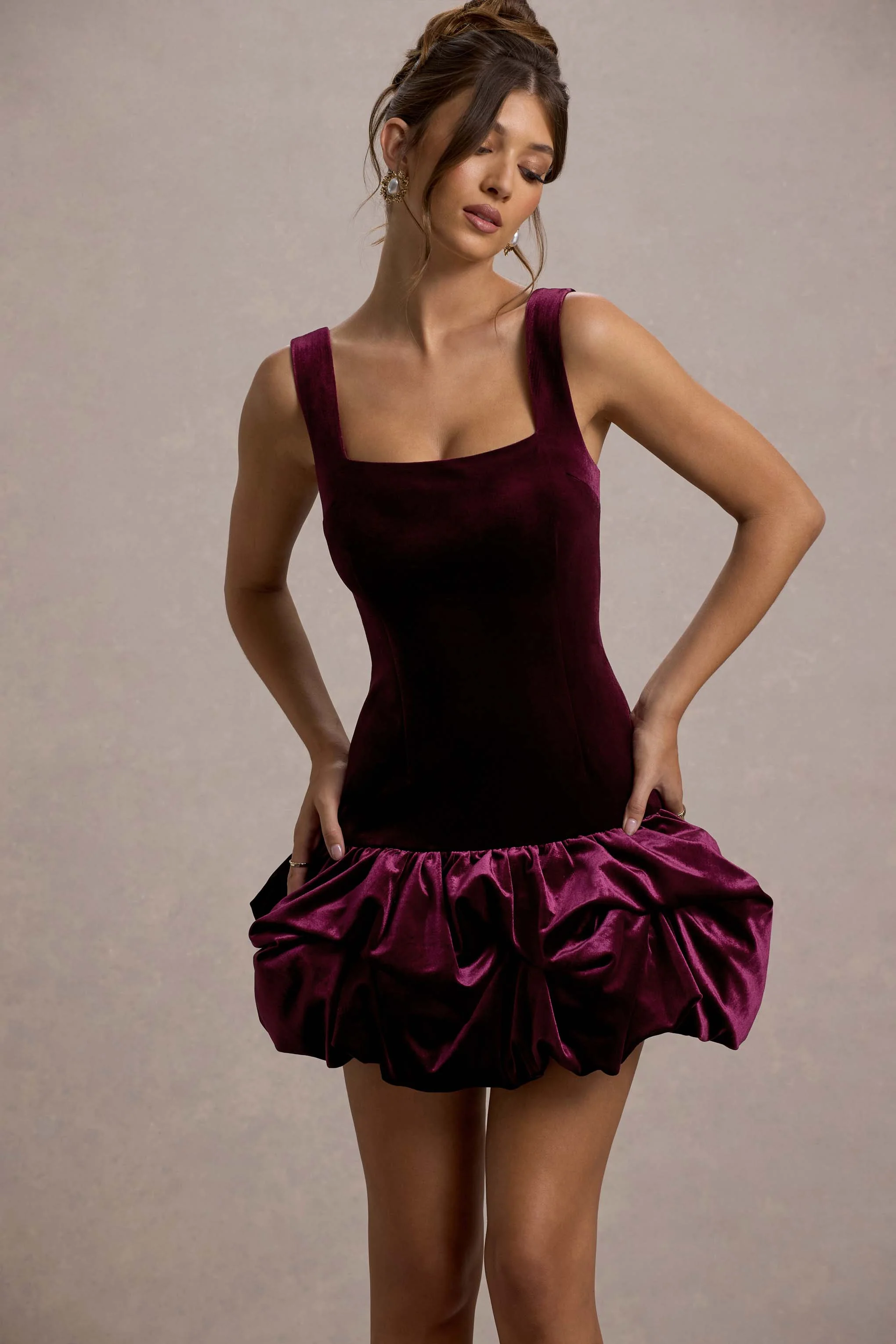Sutton | Port Velvet Square-Neck Ruffle-Hem Mini Dress - Image 3