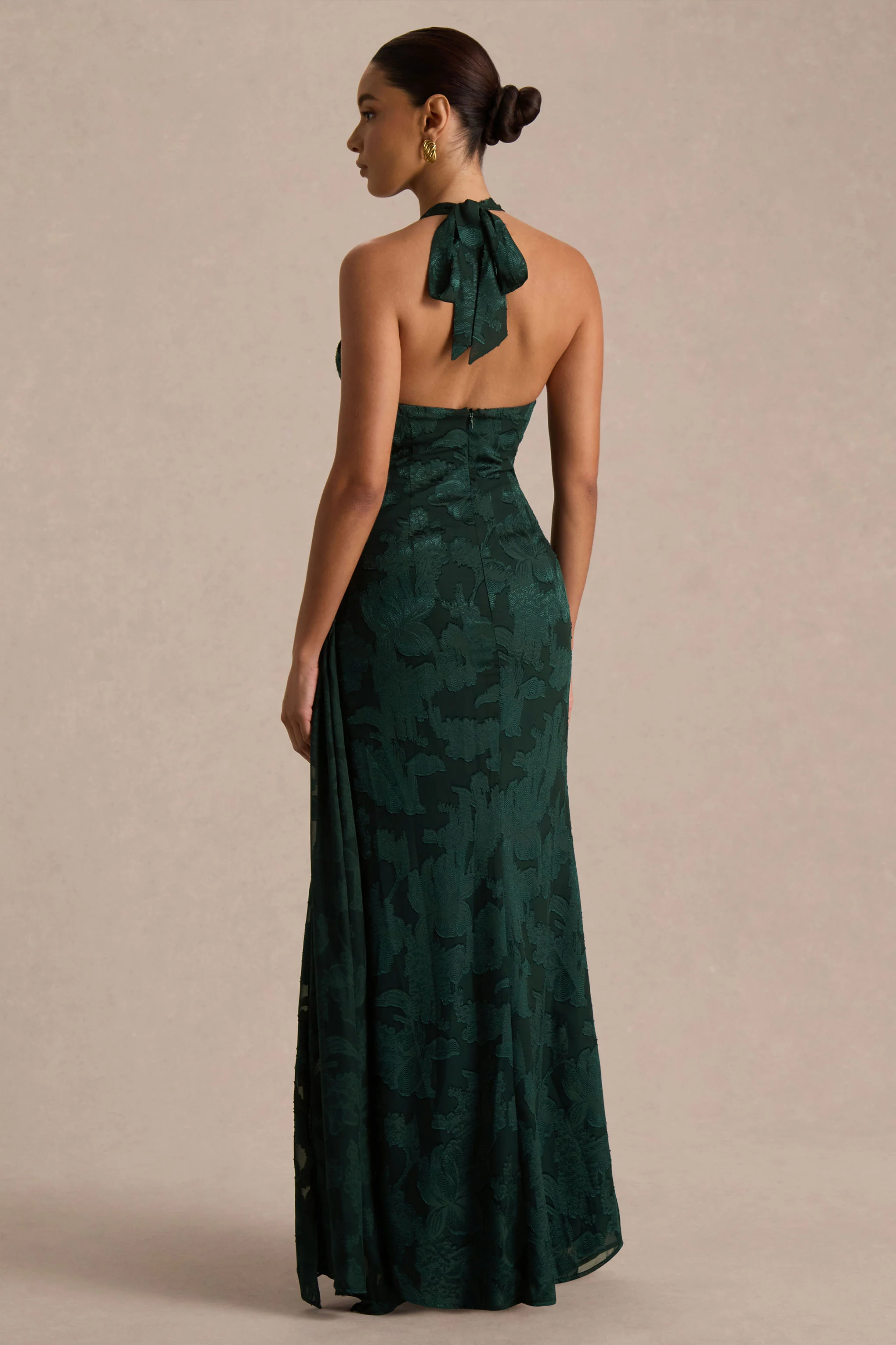 Talula | Dark Green Extreme Cowl-Neck Maxi Dress With Sash And Front-High Split - Image 2