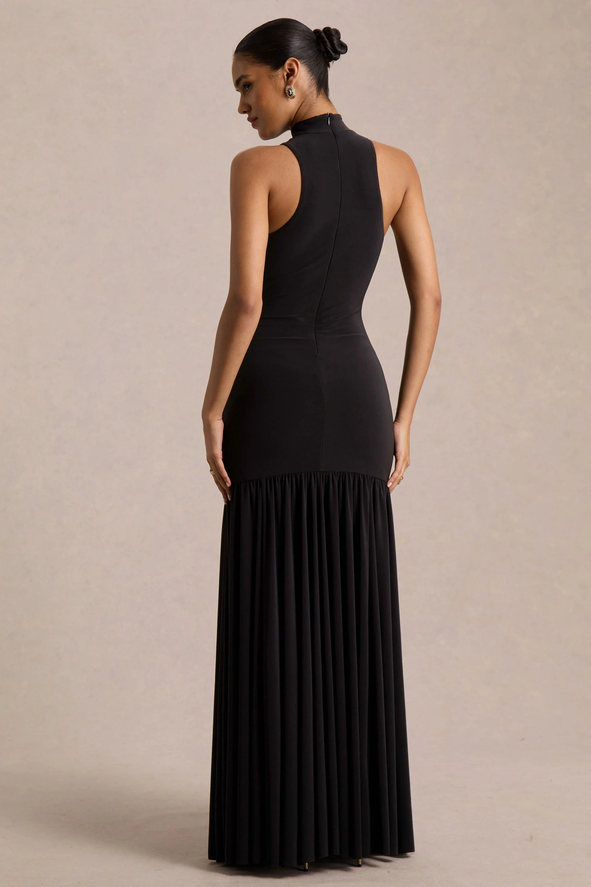 Tasmin | Black High-Neck Maxi Dress With Drop-Waist - Image 2