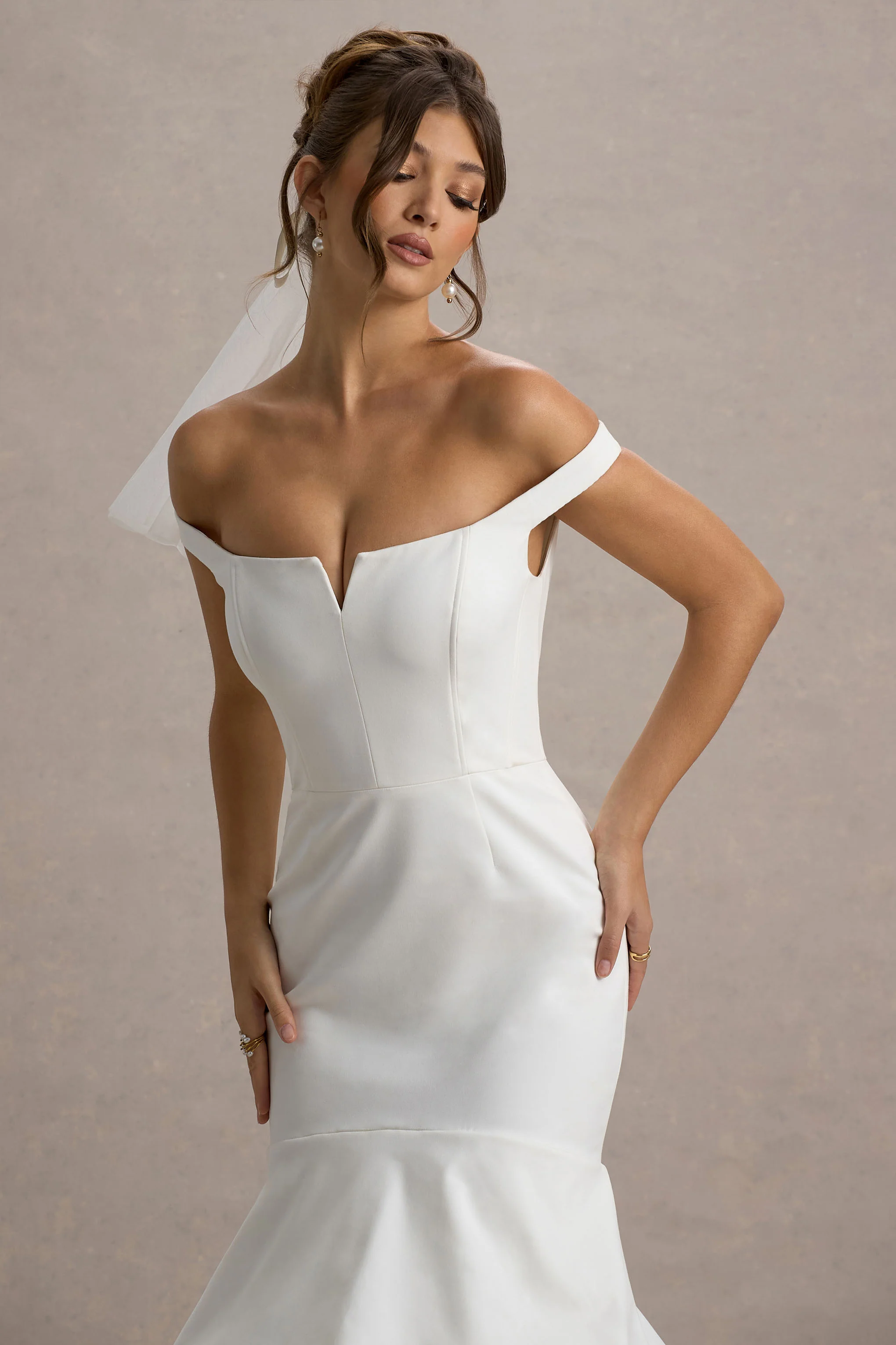 The Greatest | White & Cream Bardot Maxi Dress With Tulle Skirt - Image 3
