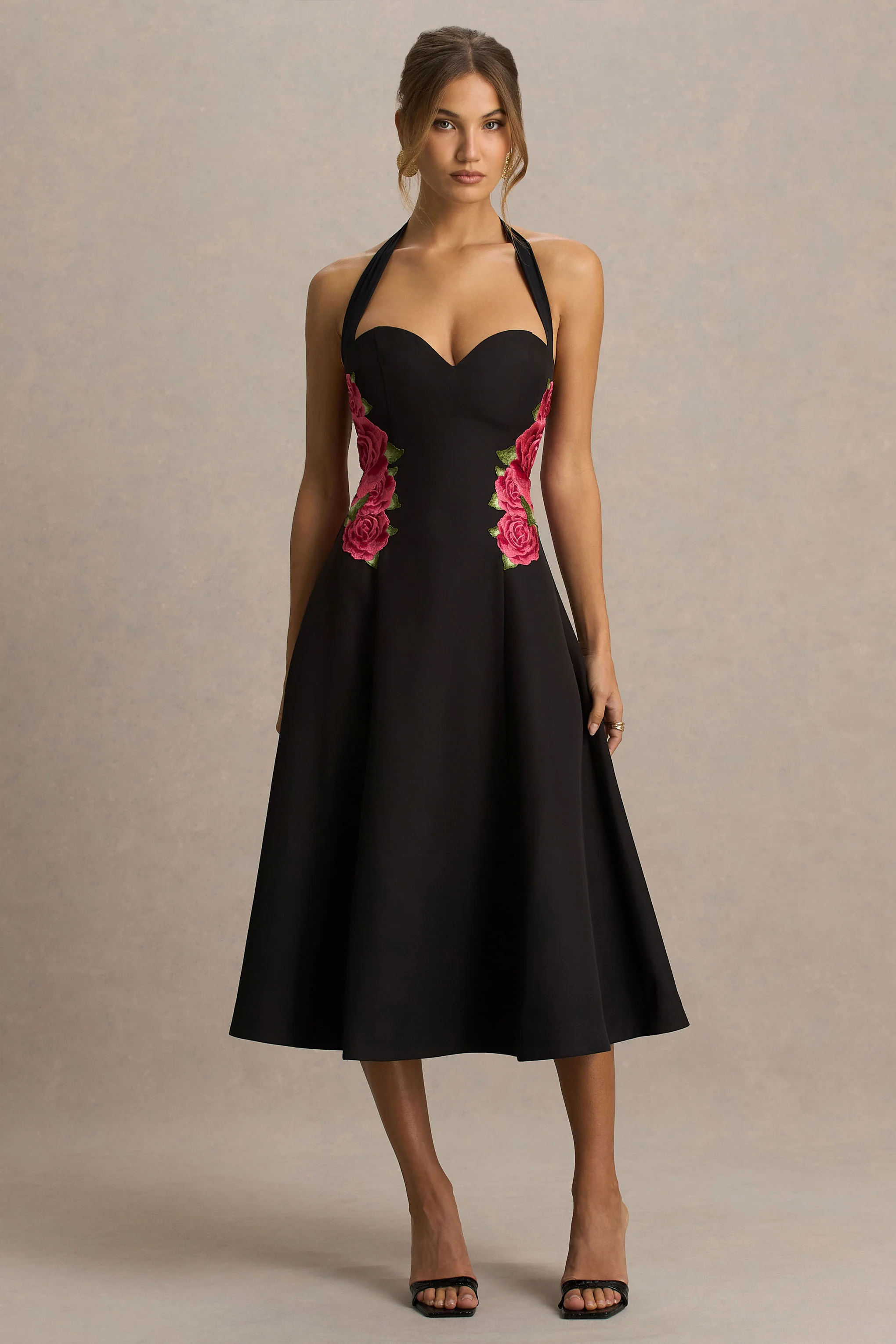 Tillie | Black Halter-Neck Midi Dress - Image 4
