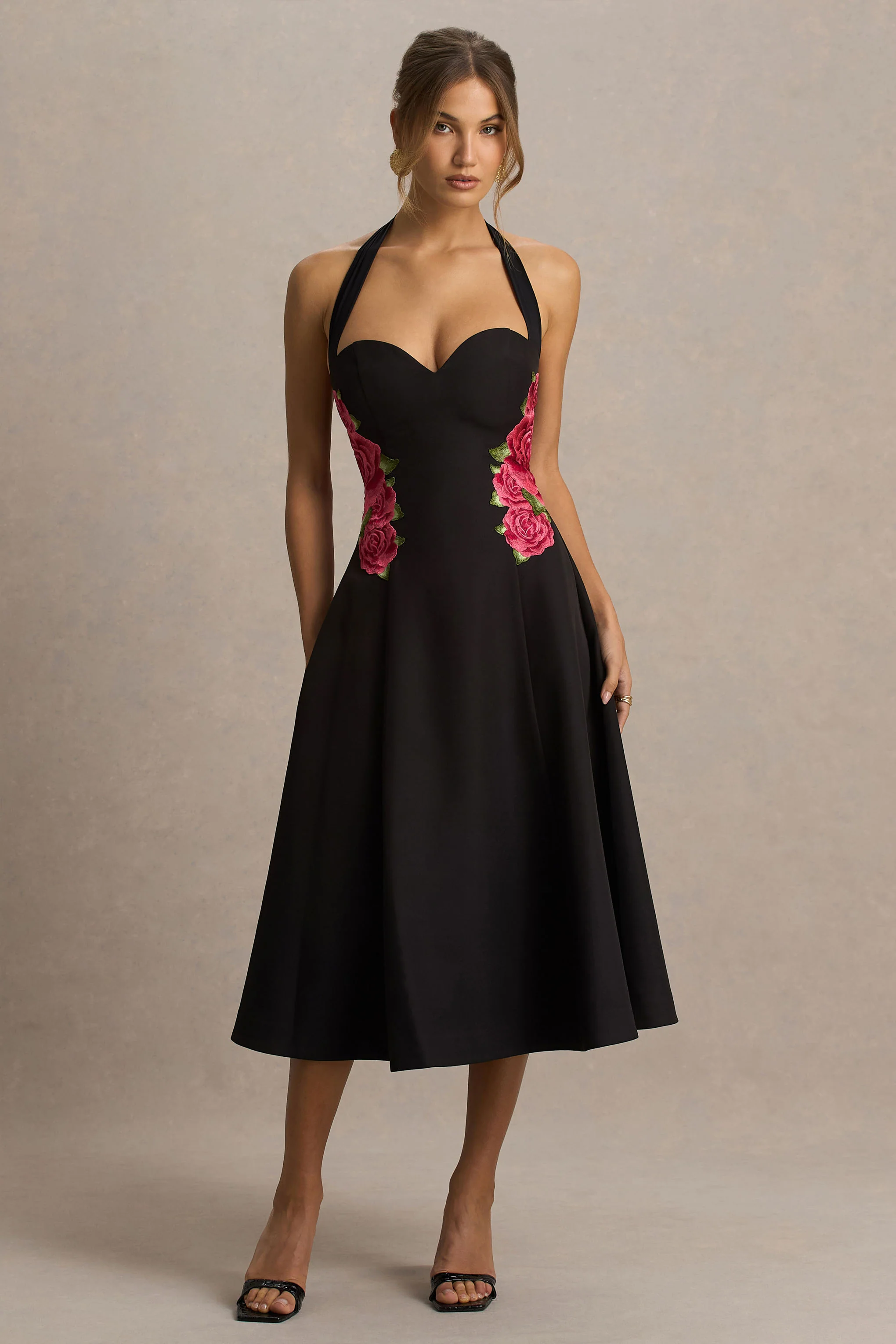 Tillie | Black Halter-Neck Midi Dress - Image 5