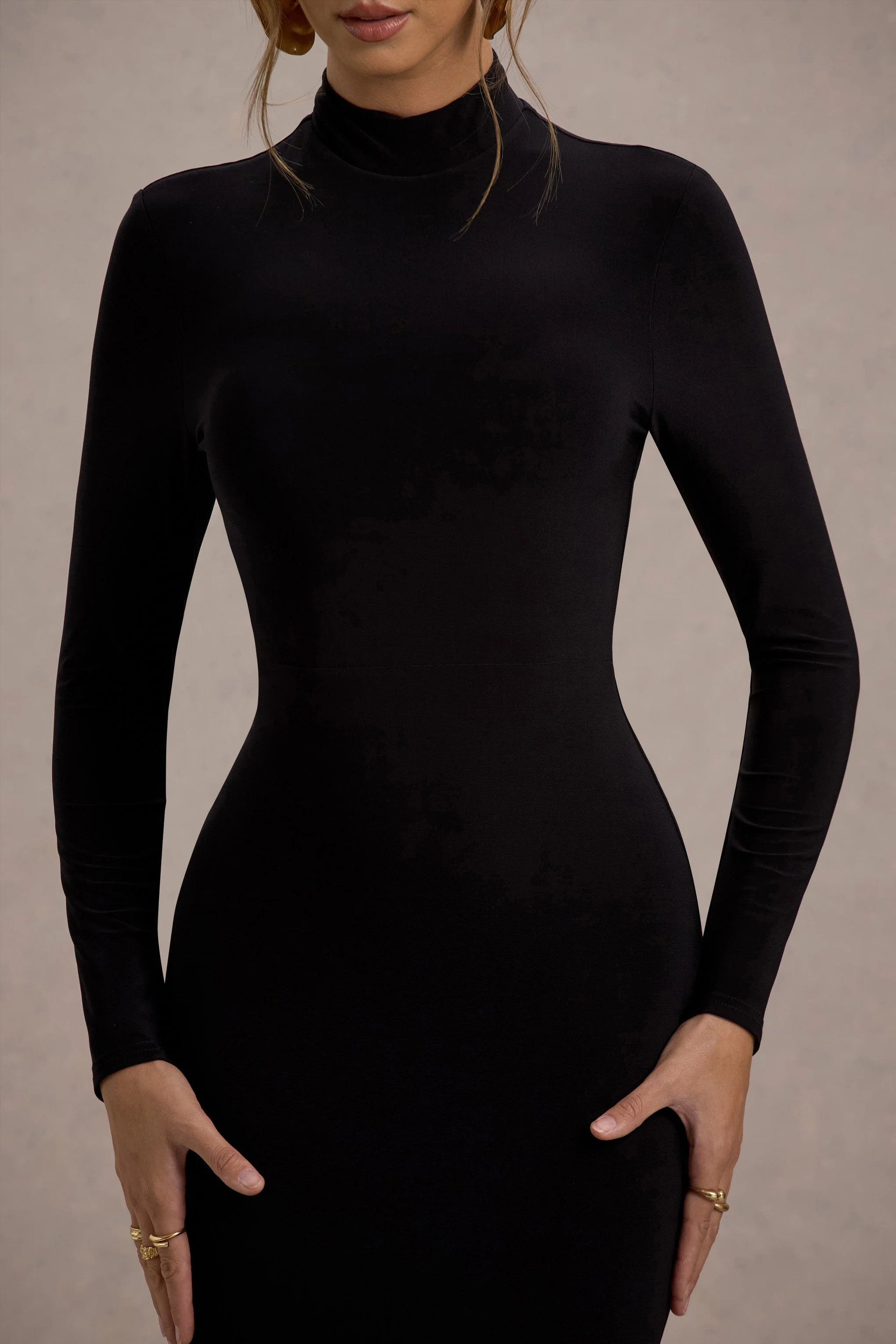 Tova | Black High-Neck Long-Sleeve Maxi Dress - Image 3