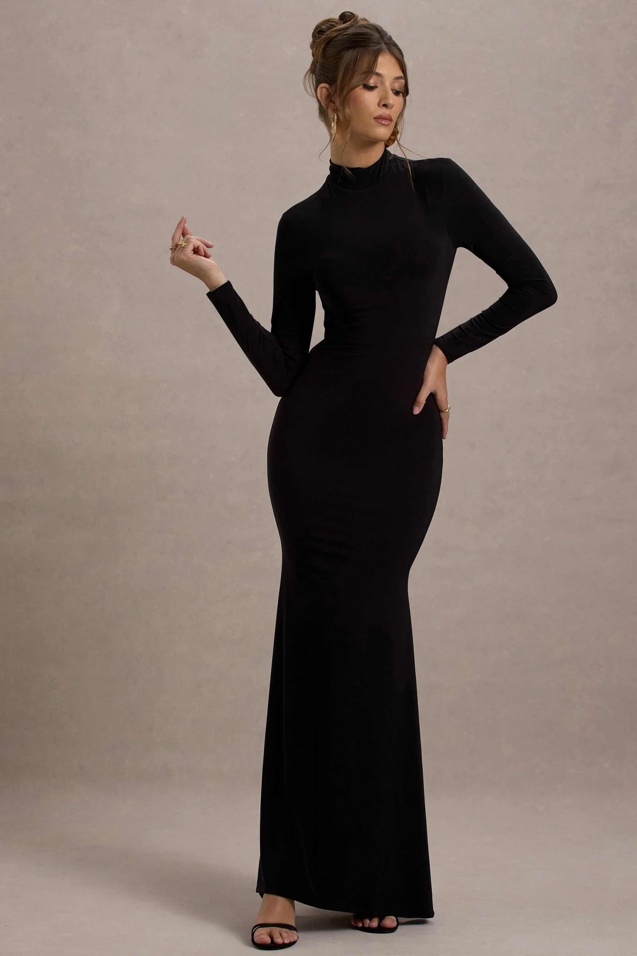 Tova | Black High-Neck Long-Sleeve Maxi Dress - Image 5