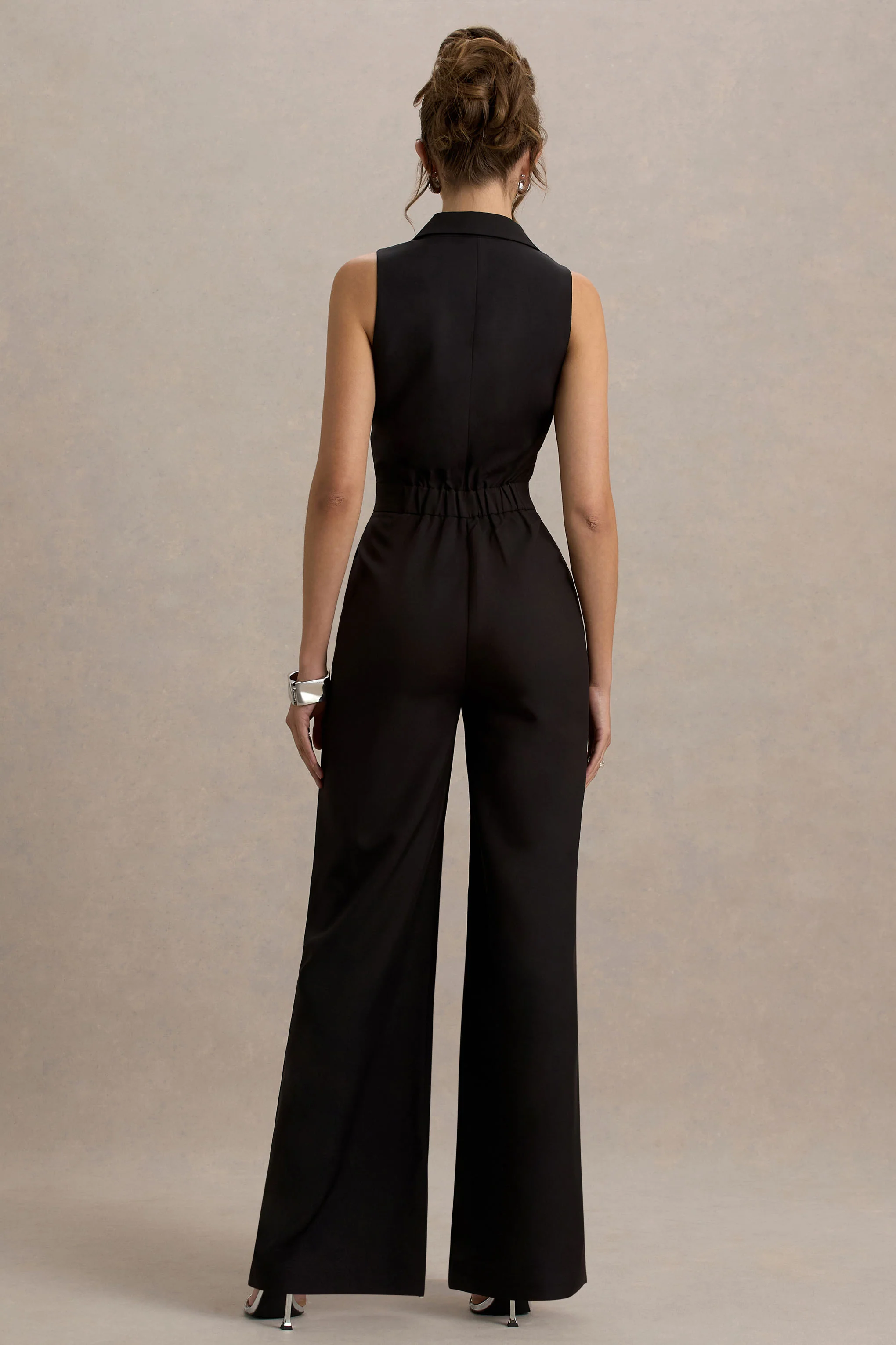 Trixie | Black Plunge-Neck Tailored Jumpsuit - Image 2