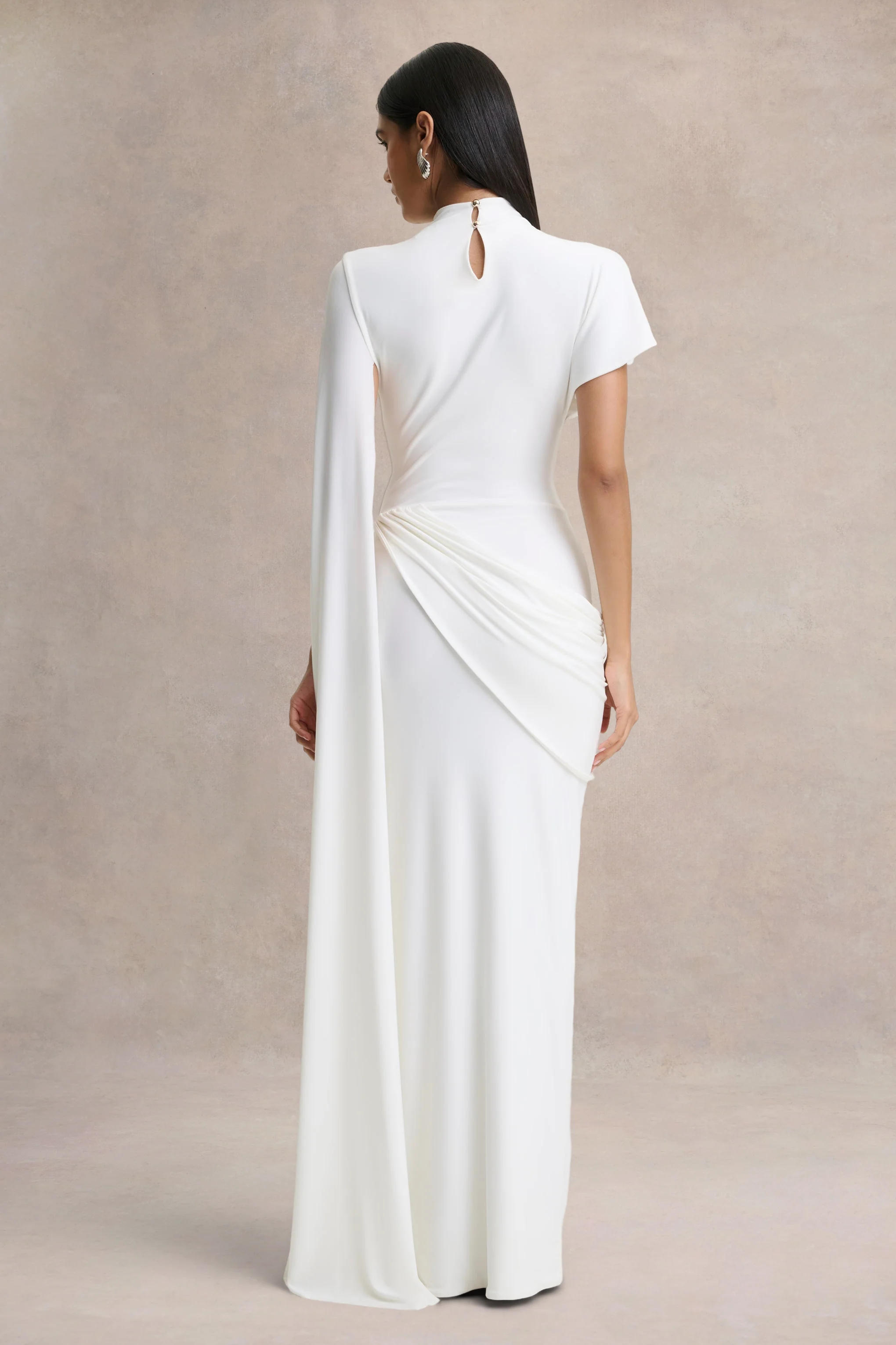 Tropic | White High-Neck Maxi With Long Cape Sleeve - Image 2