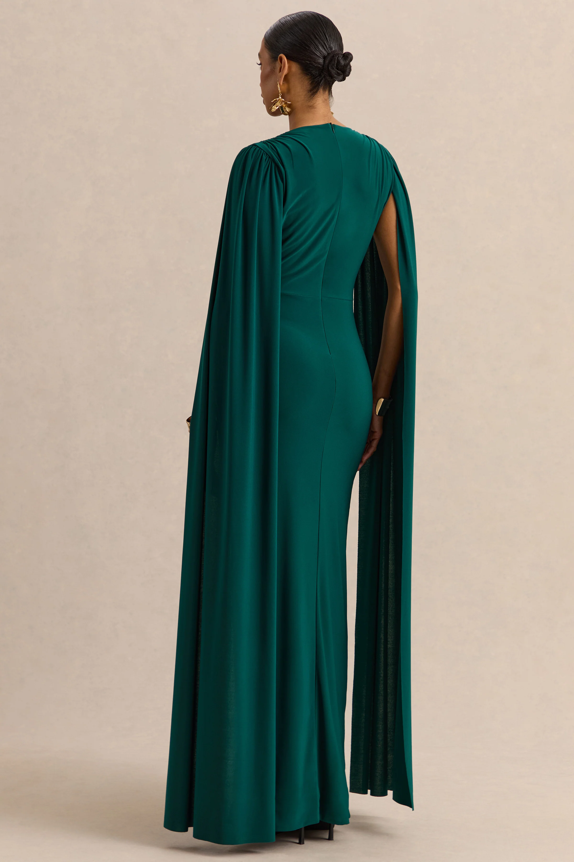Ulissia | Bottle Green V-Neck Maxi Dress With Cape-Sleeves - Image 2