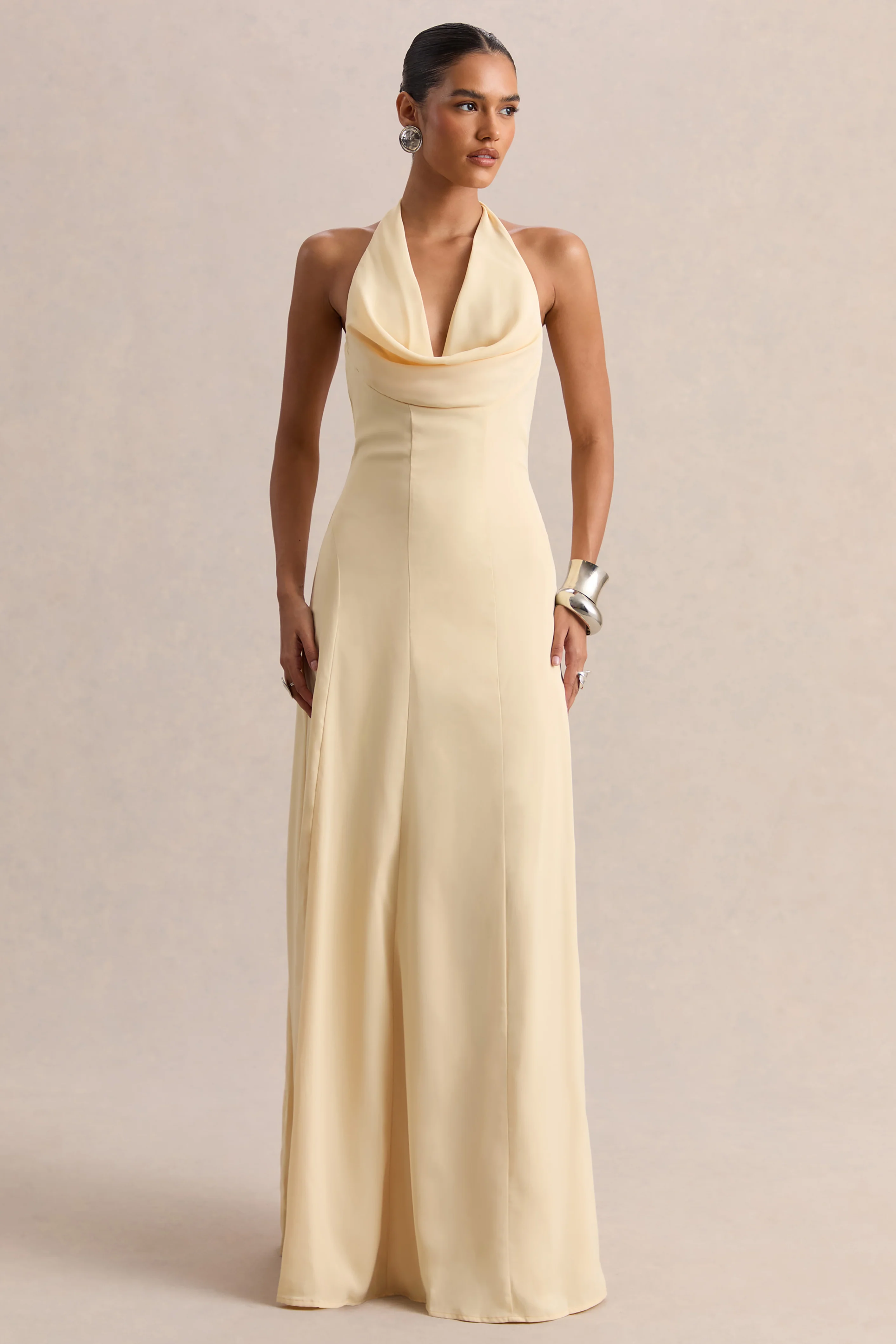 Undeniable | Lemon Cowl-Neck Draped Maxi Dress - Image 4