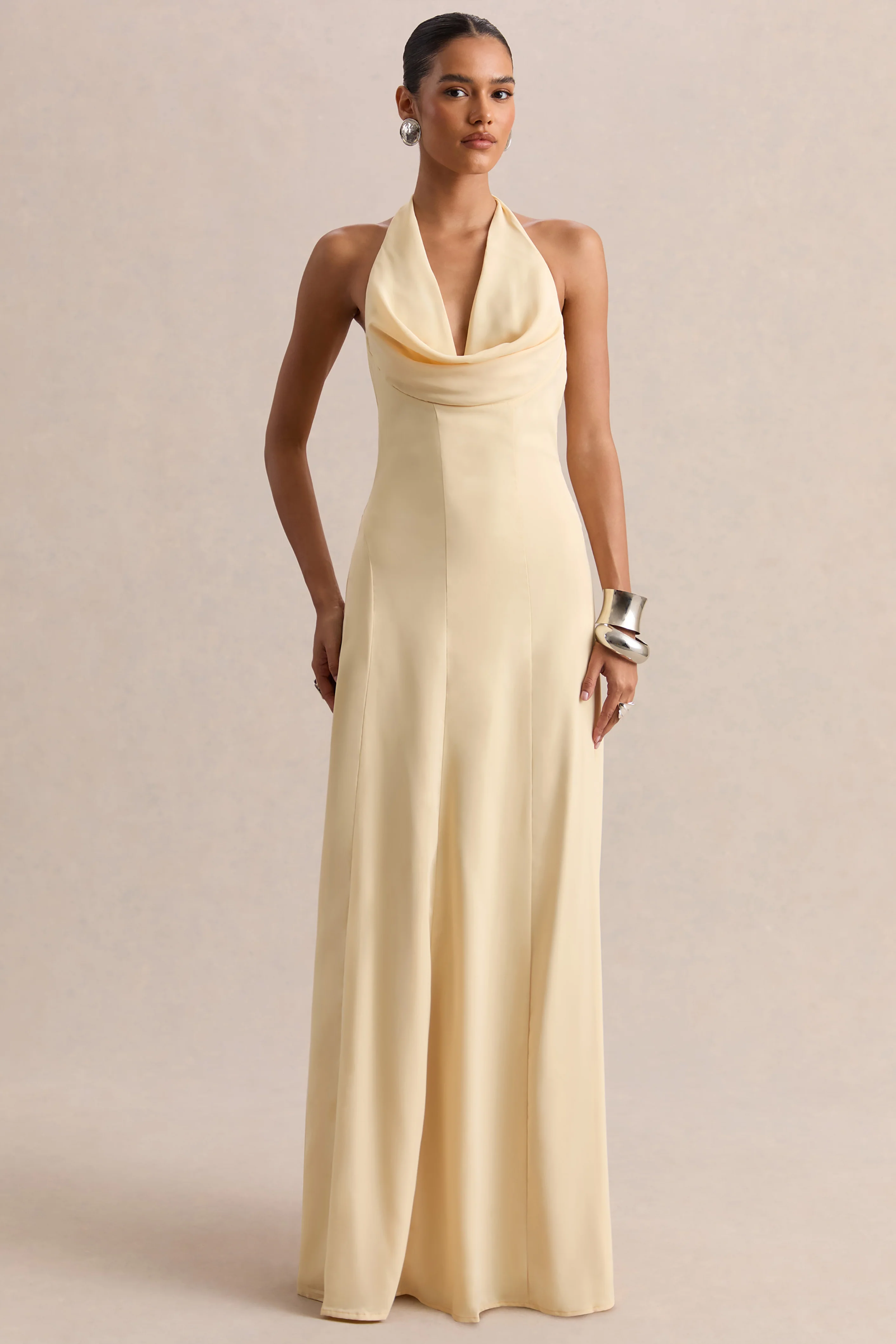 Undeniable | Lemon Cowl-Neck Draped Maxi Dress - Image 5