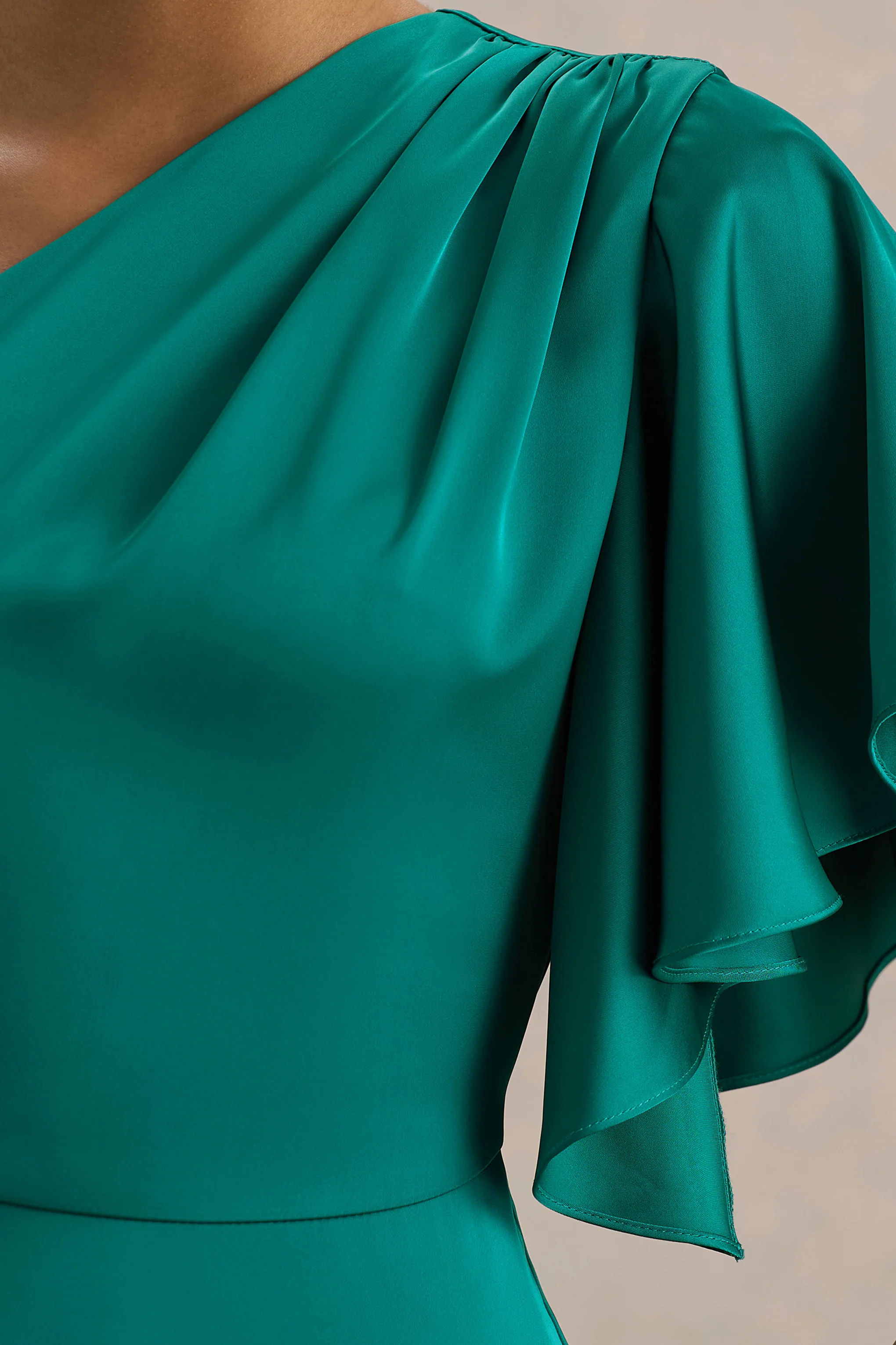 Unforgettable | Bottle Green Asymmetric-Neck Maxi Dress With Ruffled Detailing - Image 6