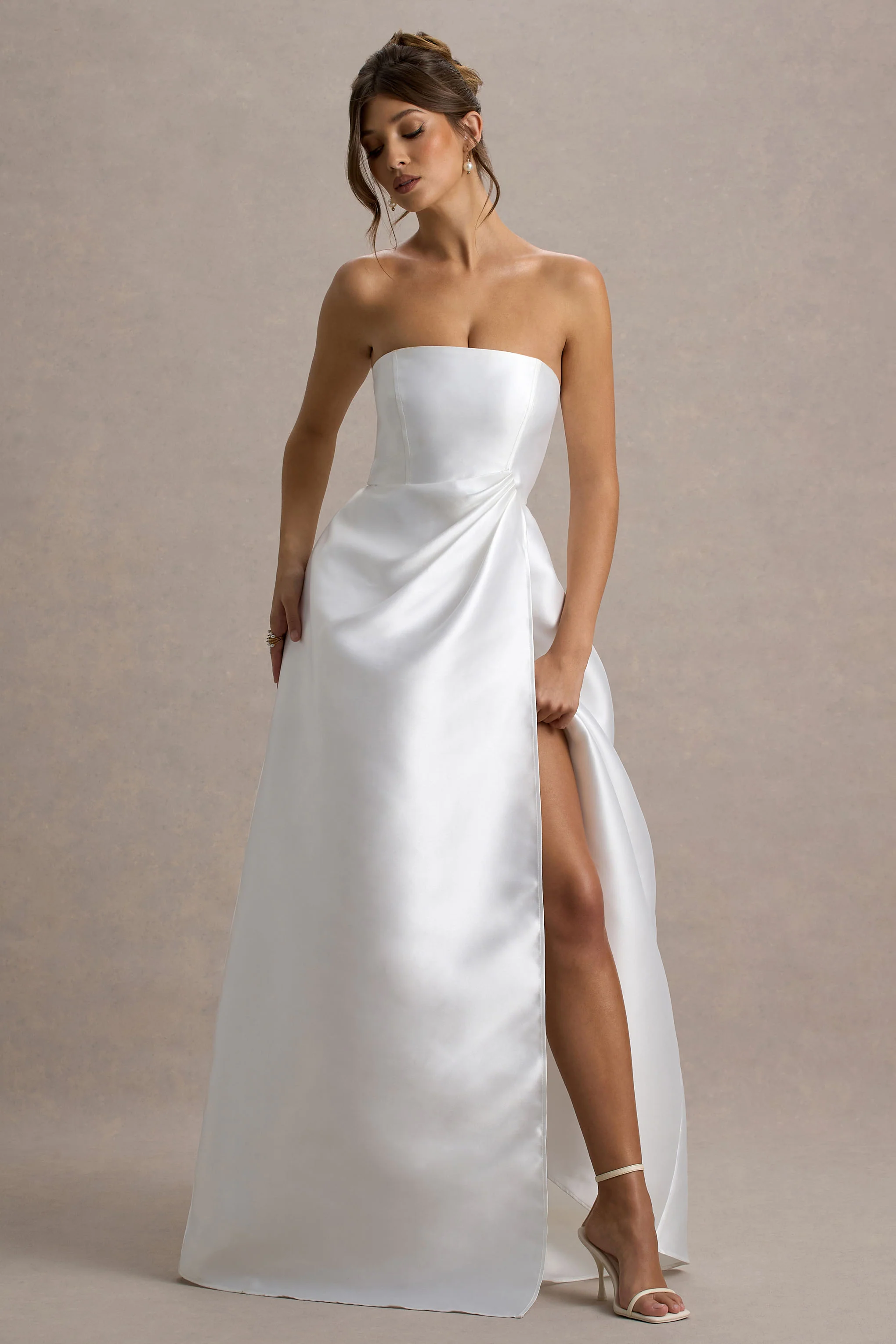 Universe | White Bandeau Split Puff-Skirt Maxi Dress - Image 4