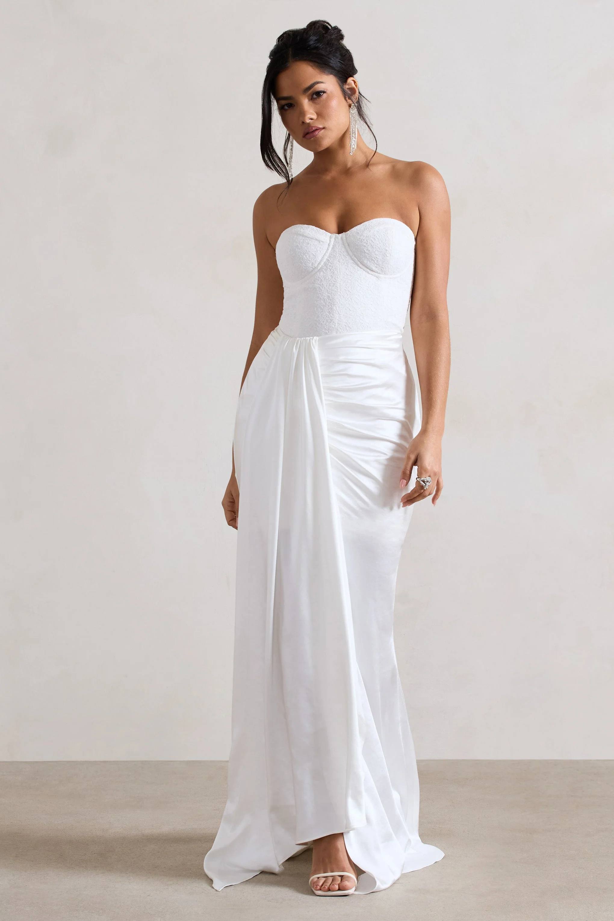 Valencia | Cream Lace Corset Maxi Dress With Detachable Skirt - Image 5