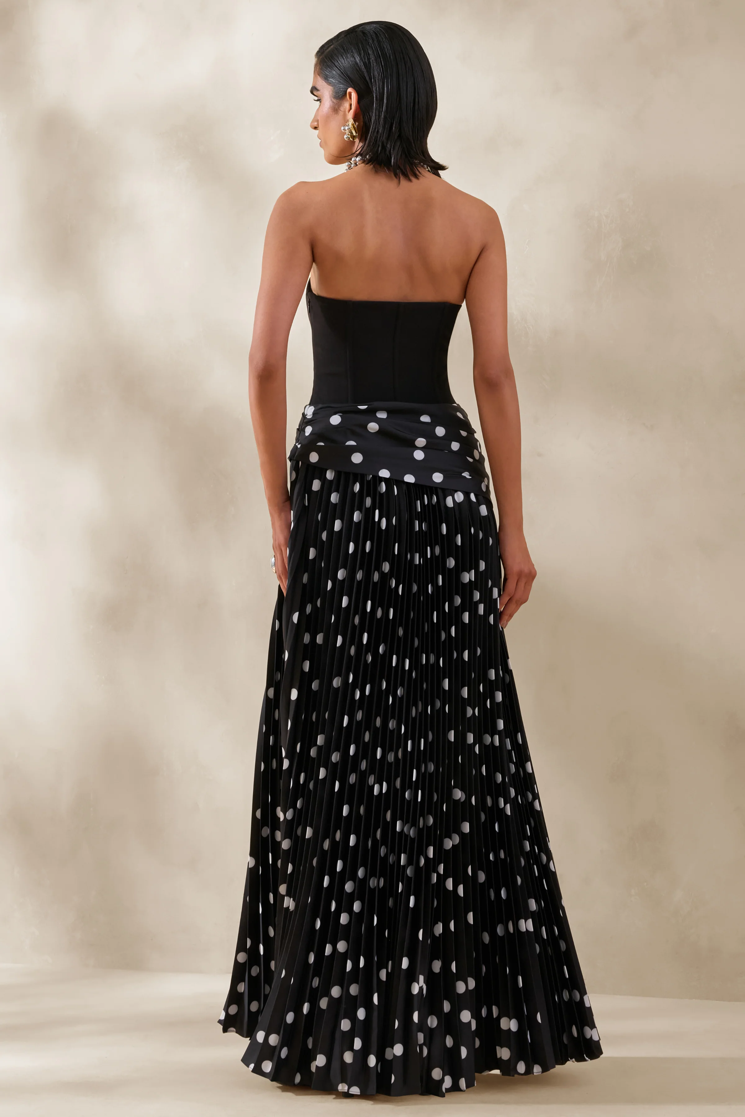Valerisse | Black And White Polka Dot Bandeau Maxi Dress - Image 2