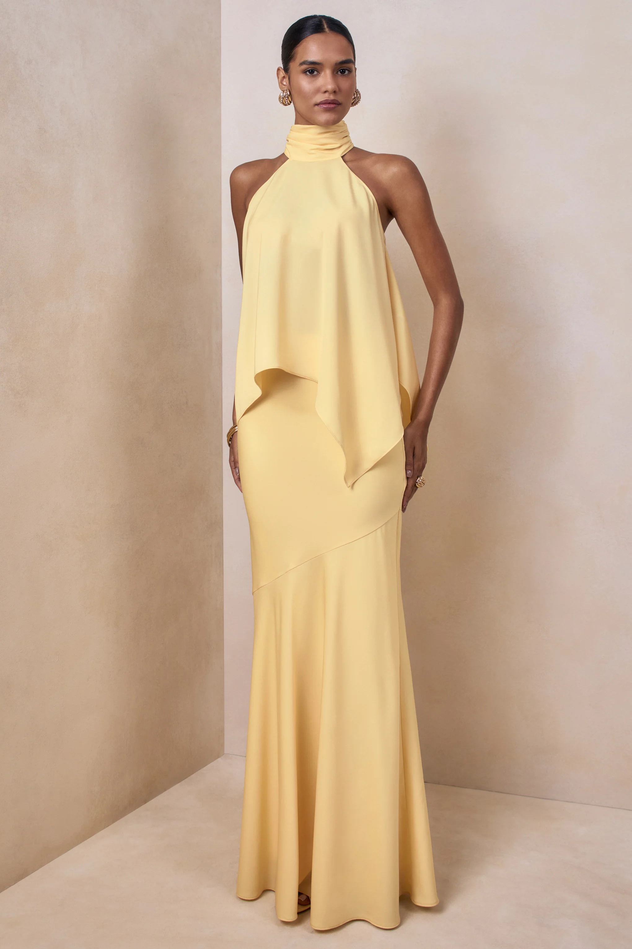 Vayla | Lemon Matte Satin Asymmetric Drop-Waist Maxi Skirt - Image 3
