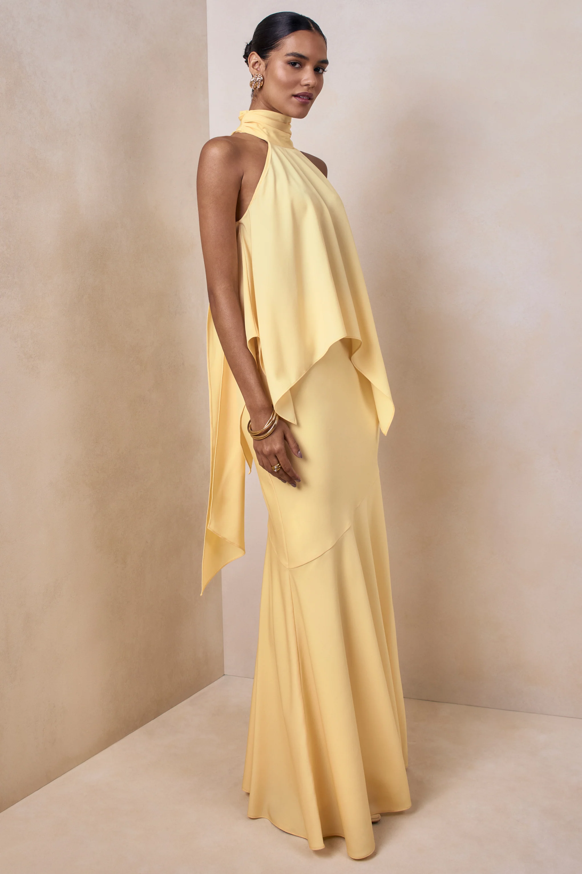 Vayla | Lemon Matte Satin Asymmetric Drop-Waist Maxi Skirt - Image 5