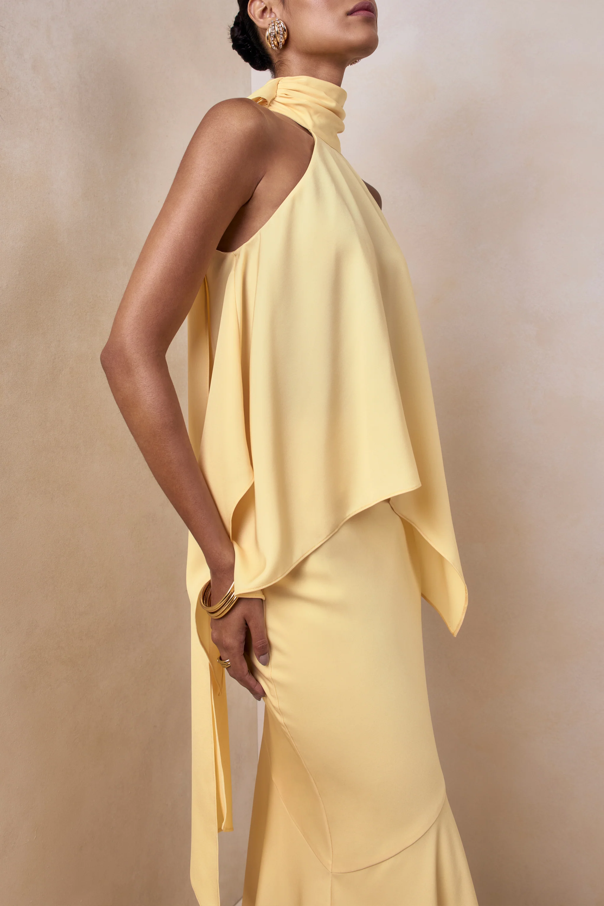 Vayla | Lemon Matte Satin Asymmetric Drop-Waist Maxi Skirt - Image 7