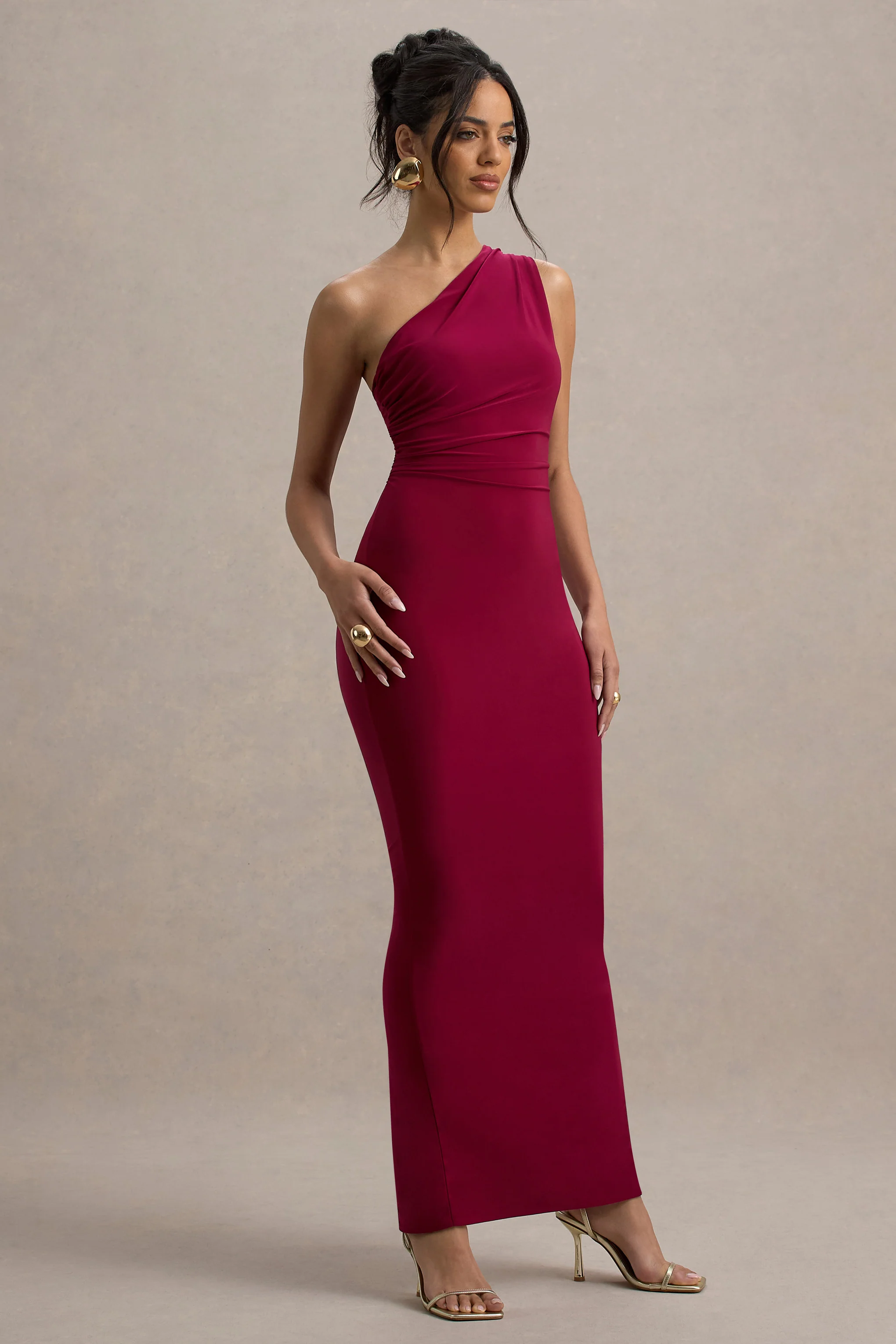 Venetia | Burgundy One-Shoulder Tie-Back Maxi Dress - Image 5