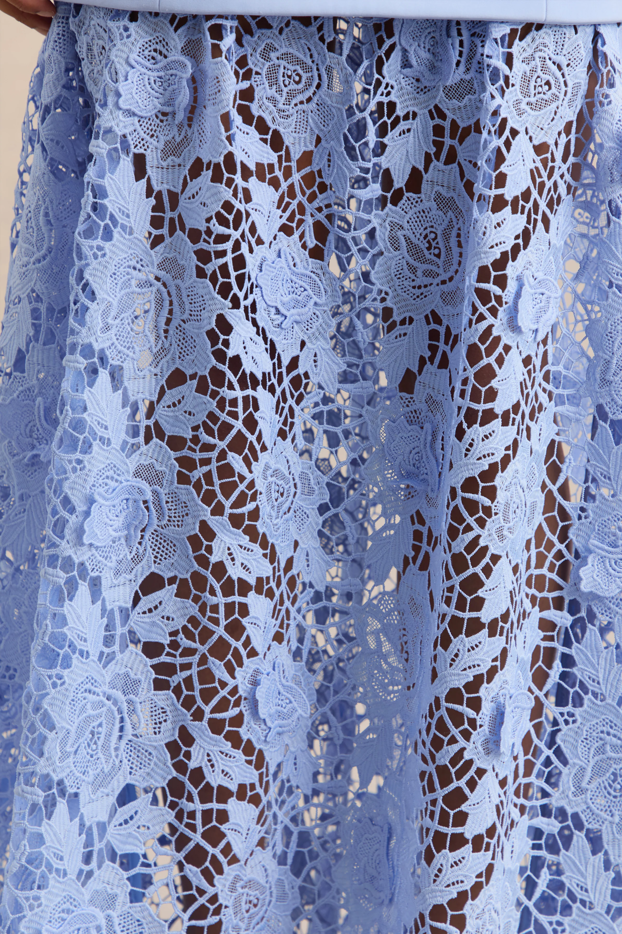 Verena | Powder Blue Boat-Neck Belted Maxi Dress With Lace Skirt - Image 6