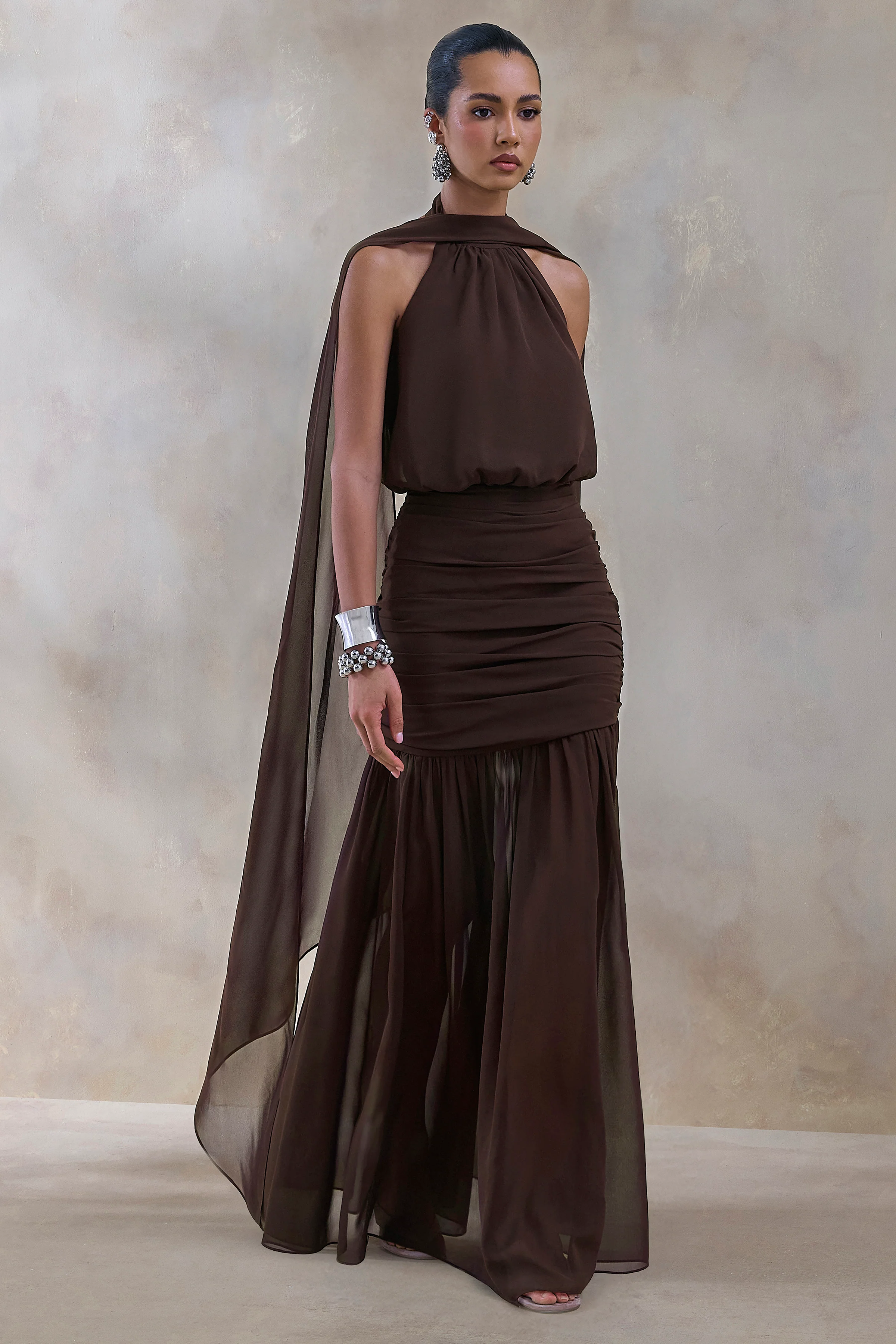 Veronique | Brown Halter-Neck Maxi Dress - Image 4