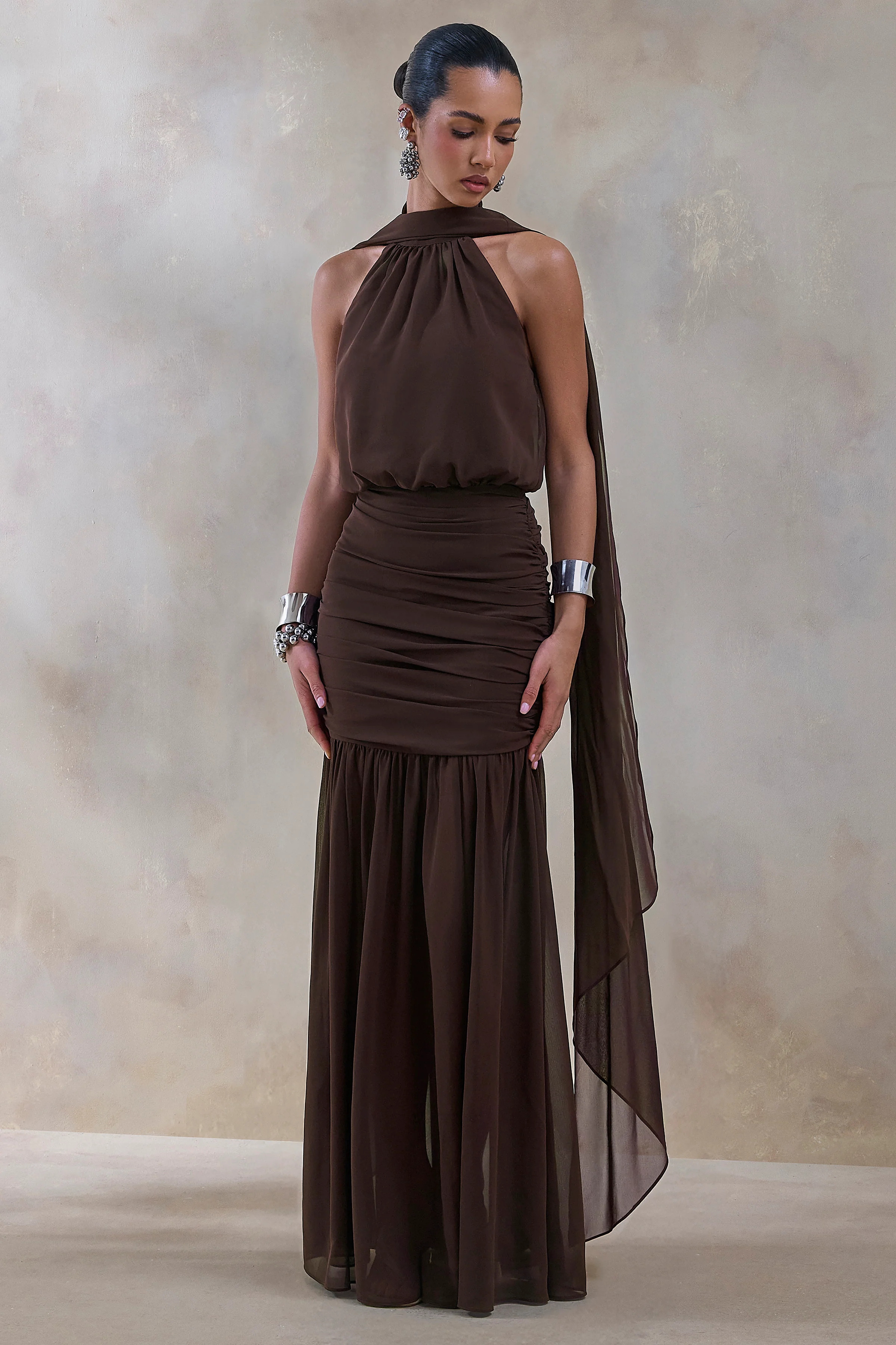 Veronique | Brown Halter-Neck Maxi Dress - Image 5