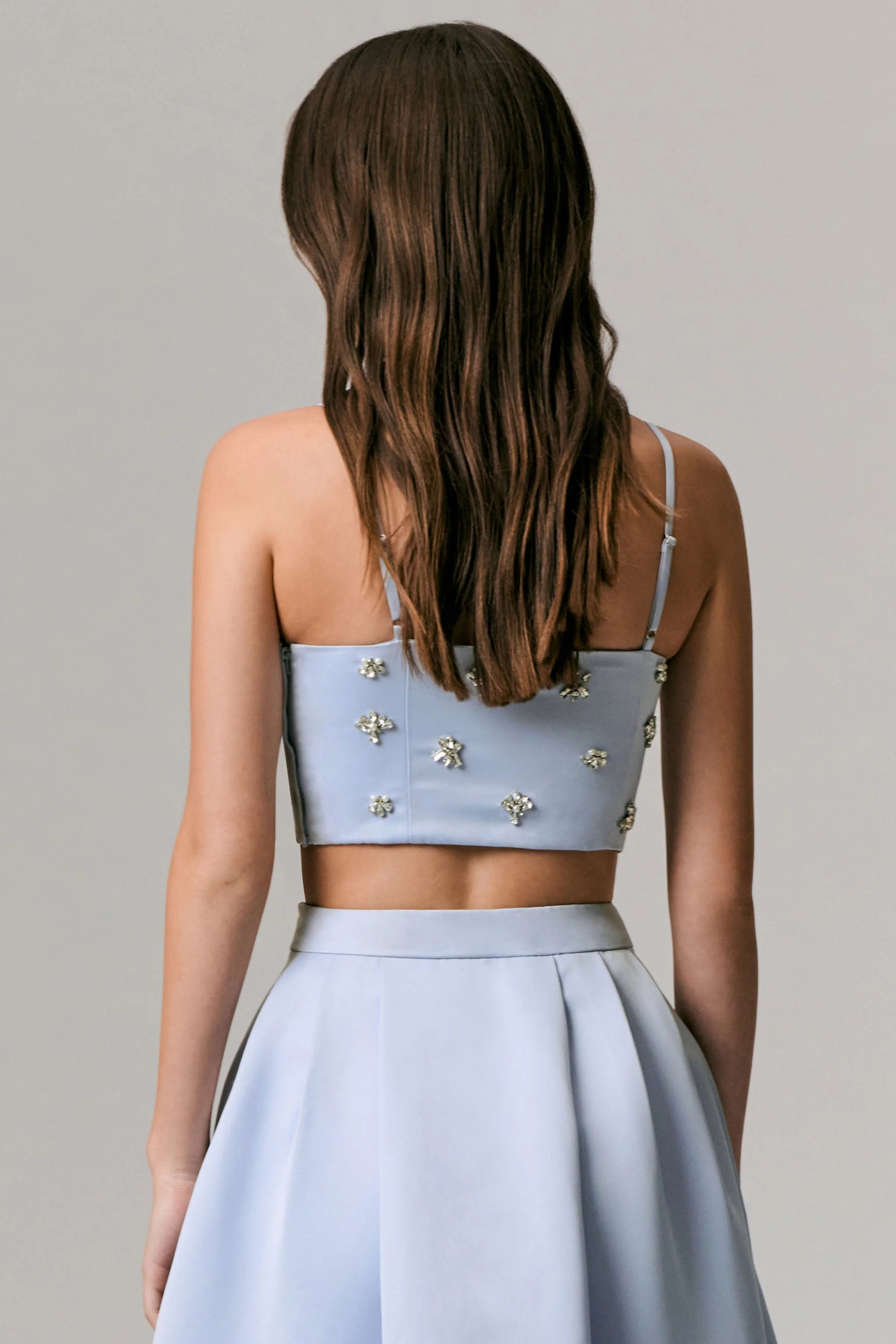 Vienna | Blue Embellished Satin Crop Top - Image 5