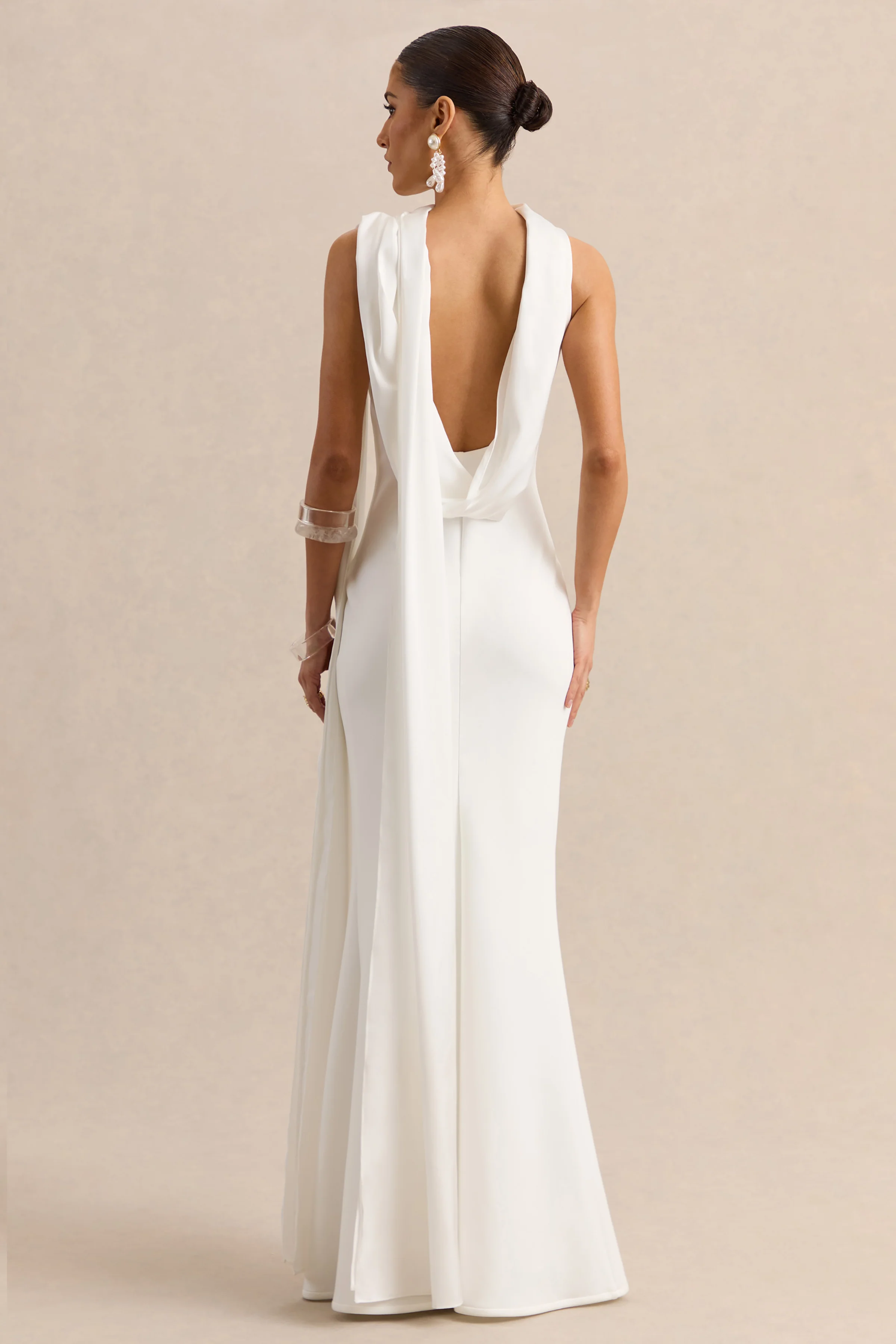 Vionette | White High-Neck Maxi Dress With Scarf - Image 2