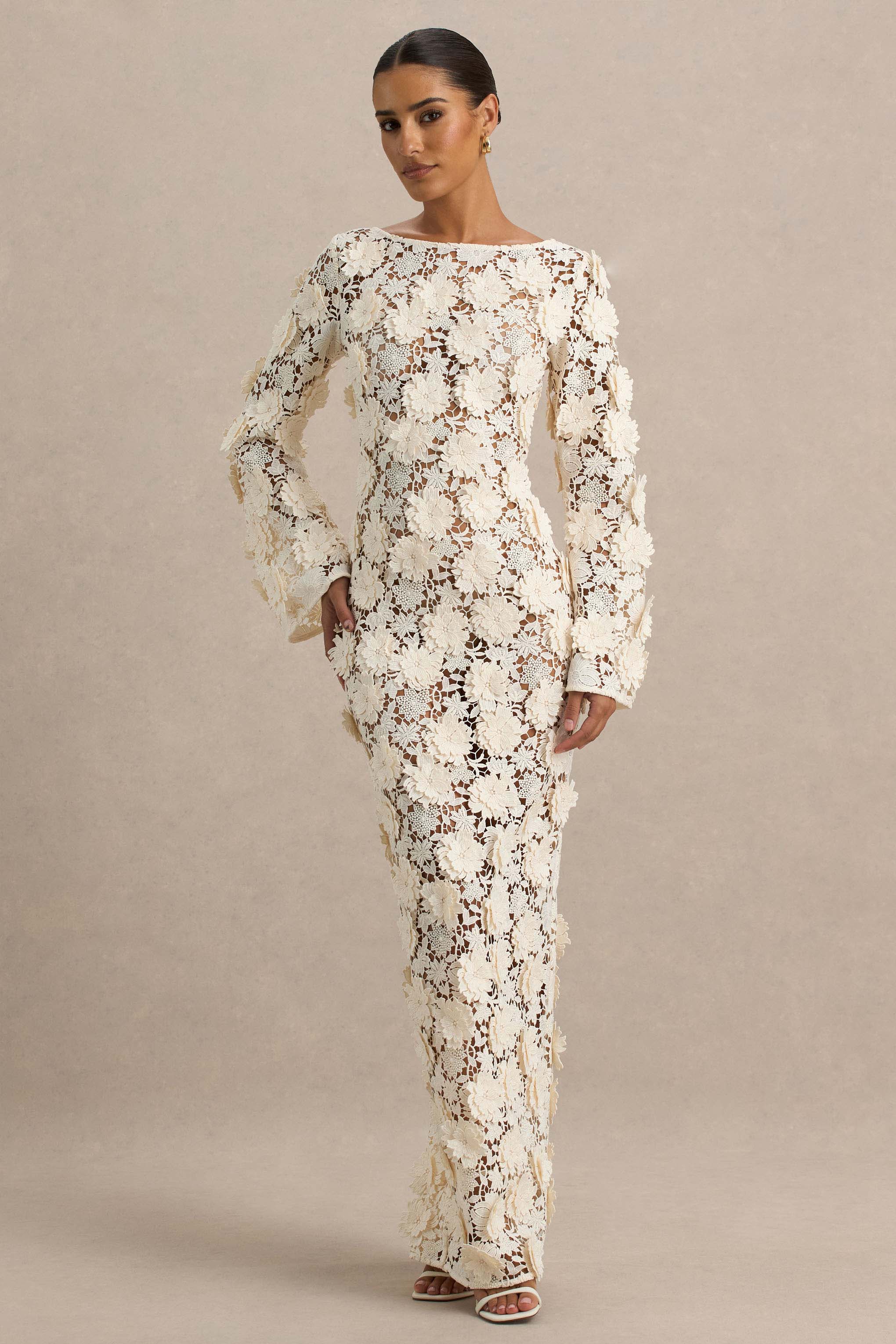 Viper | Cream Lace Long-Sleeve Maxi Dress - Image 2