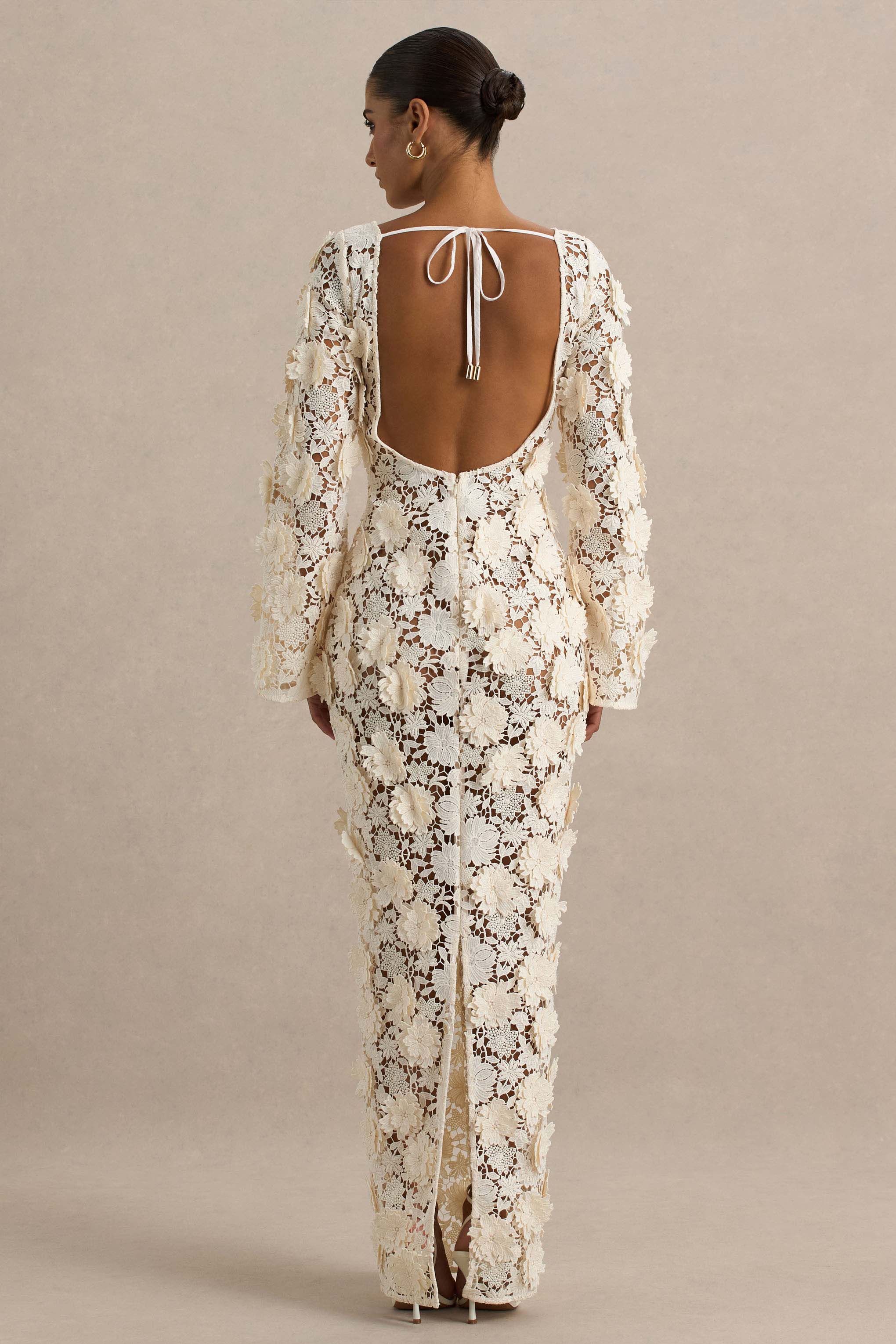 Viper | Cream Lace Long-Sleeve Maxi Dress - Image 3
