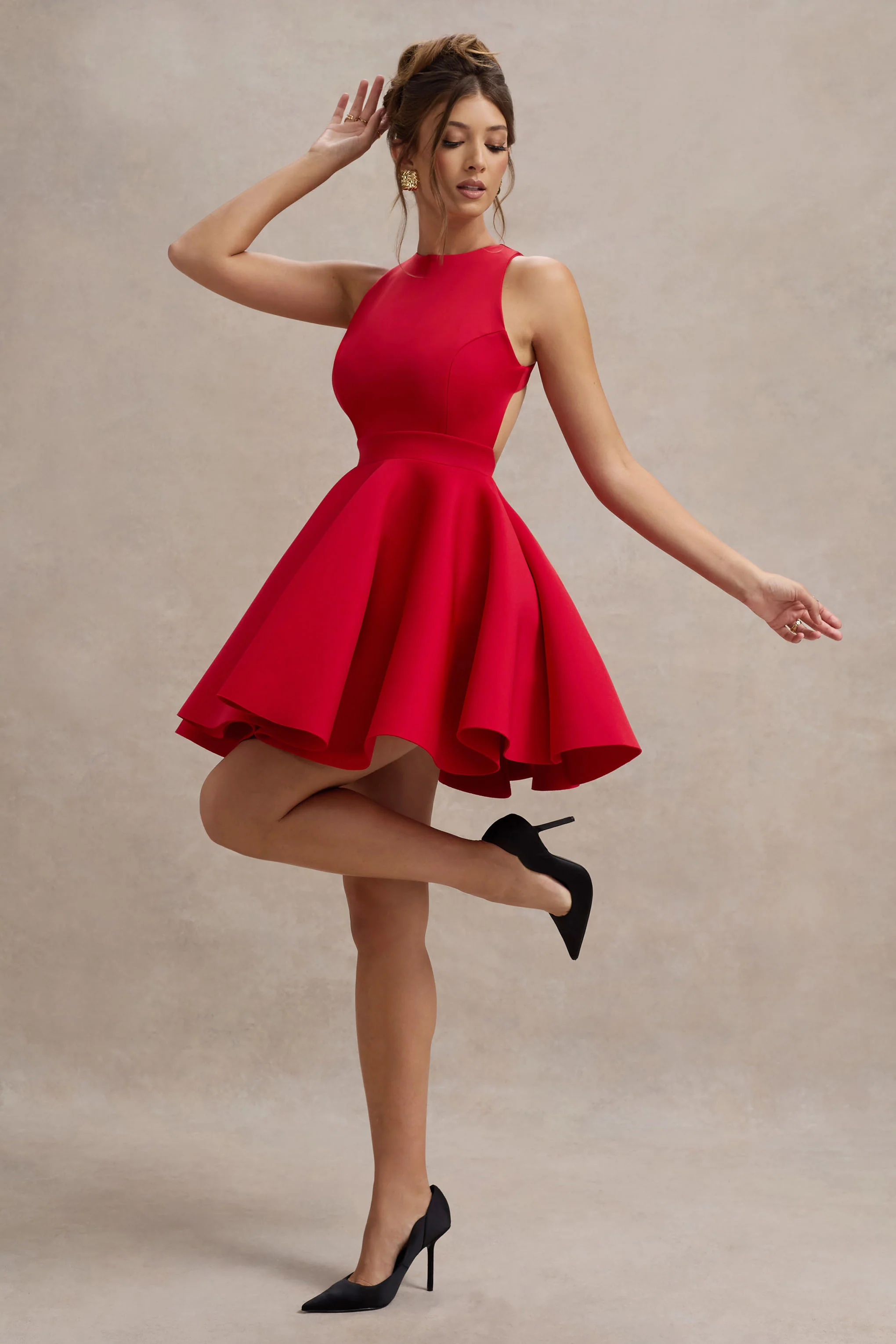 Waverly | Red Racer-Neck Sleeveless Skater Mini Dress - Image 4