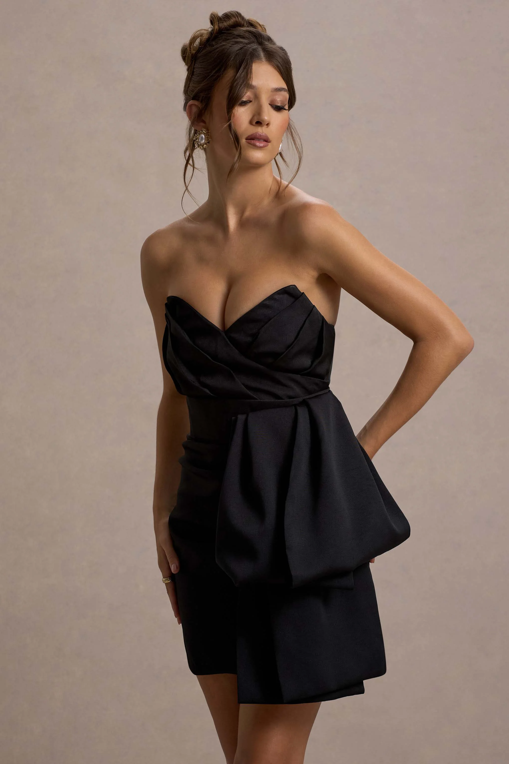 Winner | Black Bandeau Mini Dress With Oversized Bow - Image 3